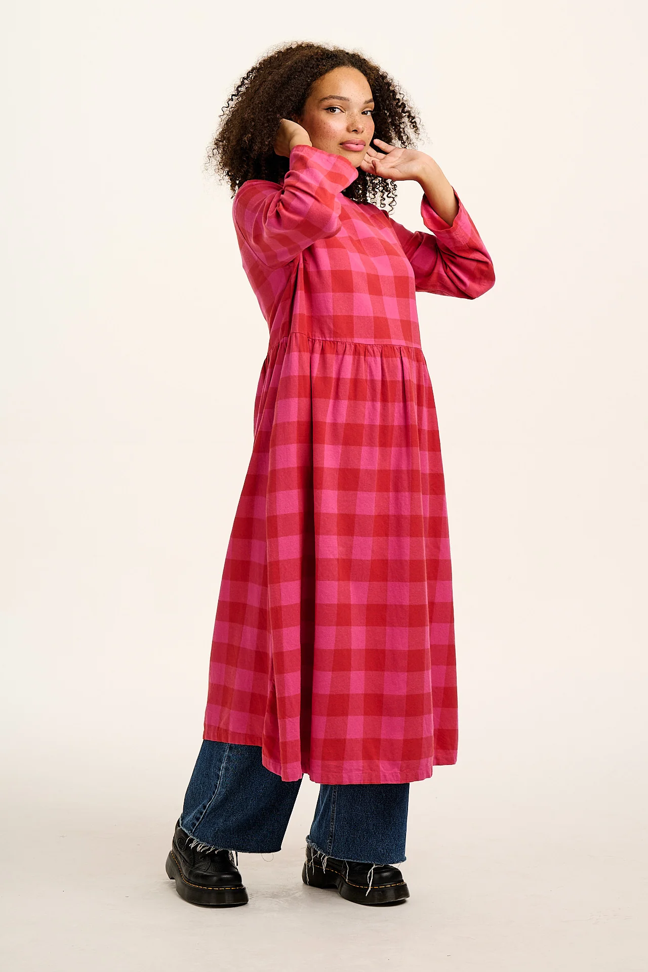 Micah - Midi Dress in Pink Checkerboard
