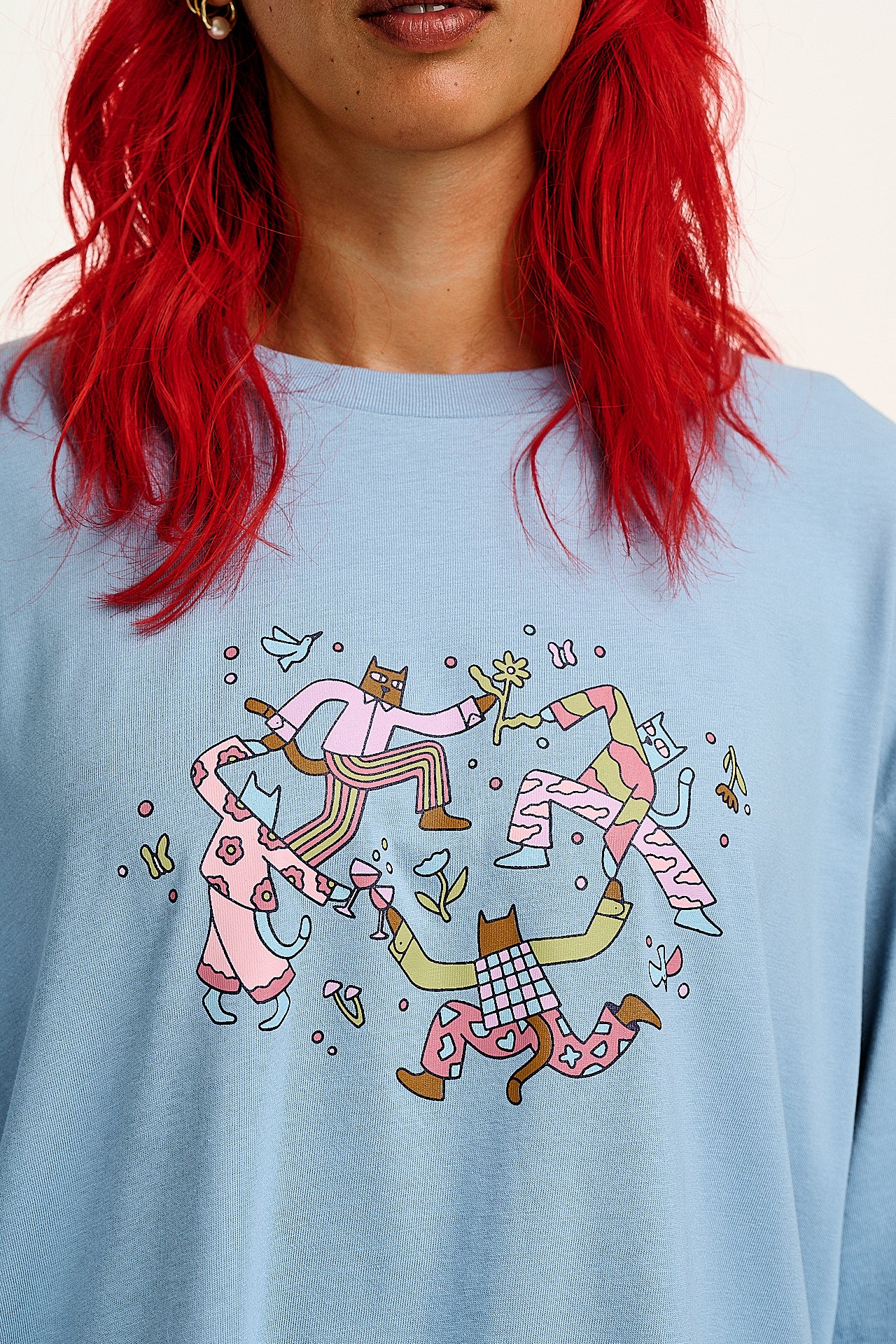Benny - Oversized Cotton Tee in Matisse Cats Print