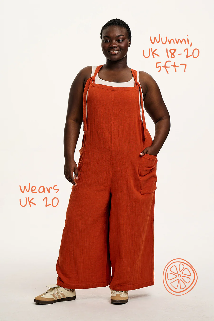 Rudy - Cotton Gauze Dungarees in Terracotta Orange