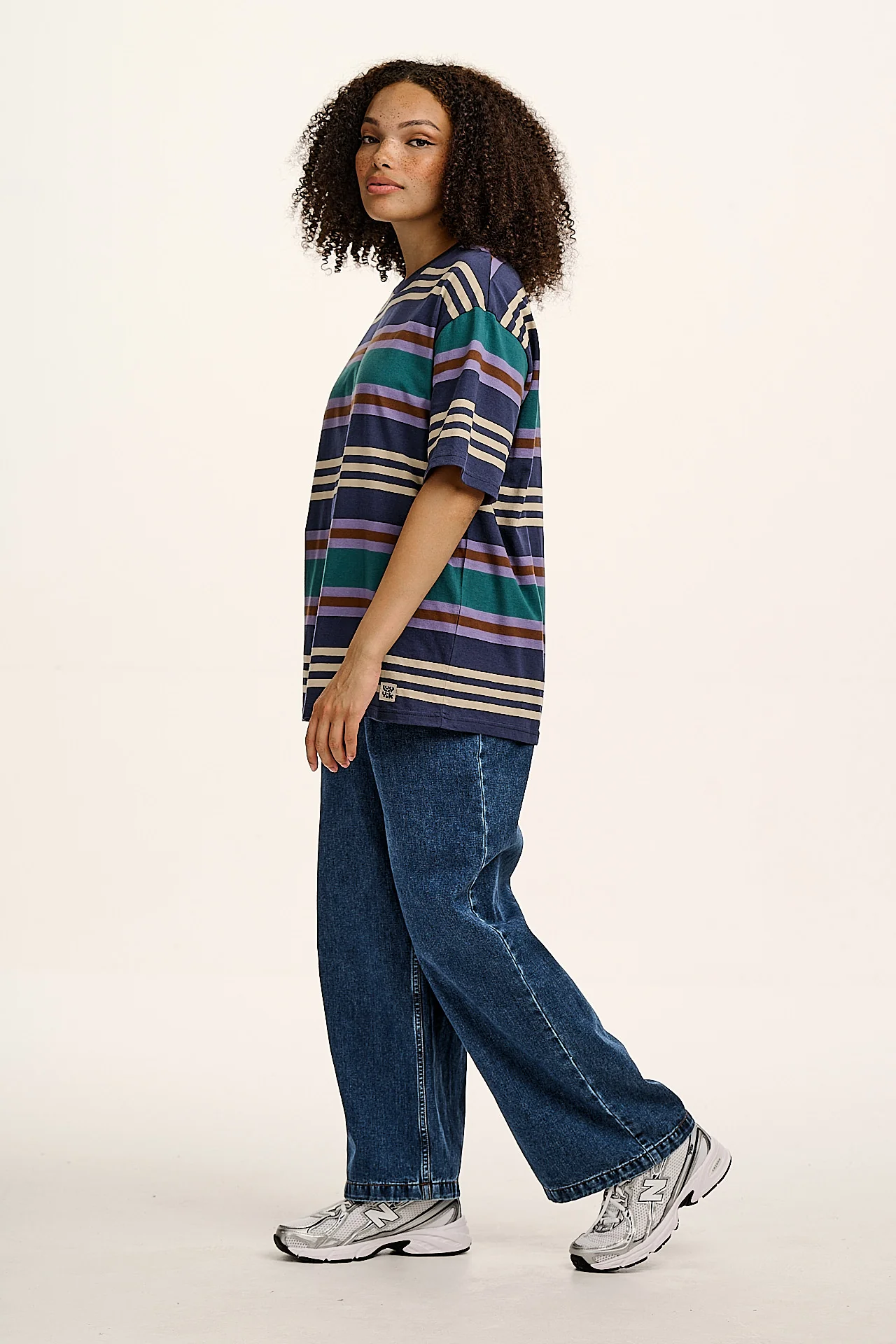 Benny - Oversized Cotton Tee in Blue Earthy Stripe