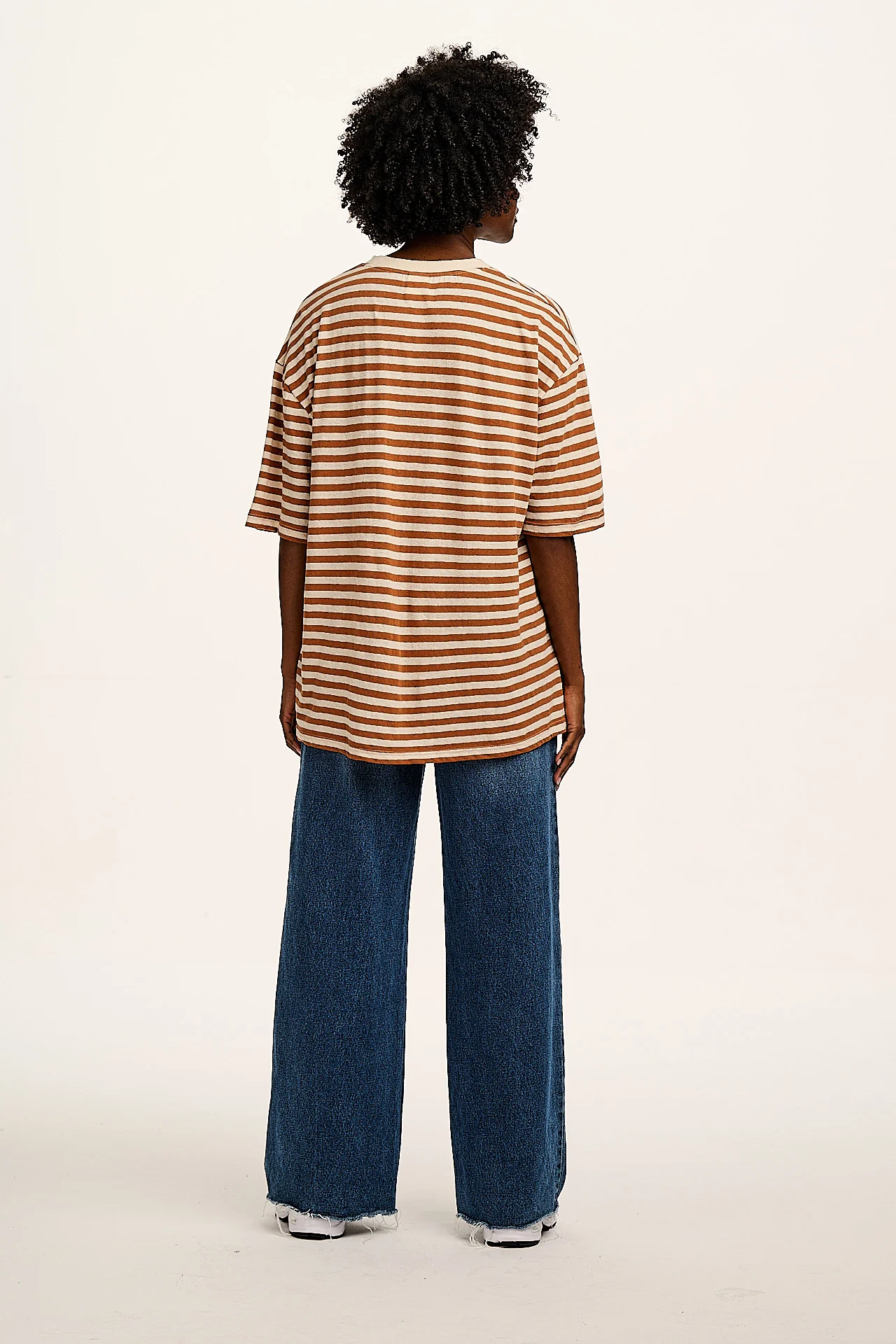 Toulon - Short Sleeve Pocket Tee in Amber & Ecru Stripe
