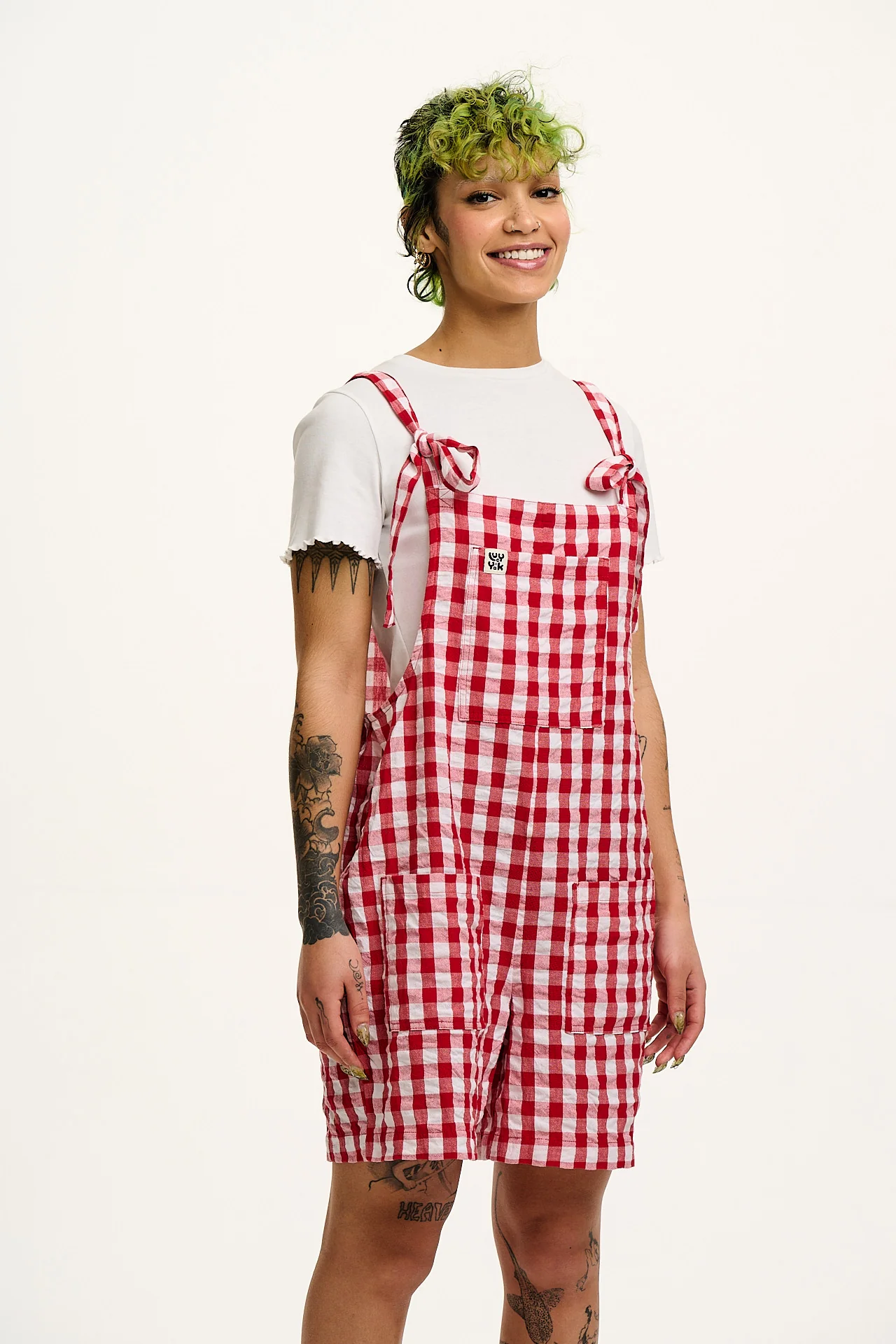 Original - Cotton Dungaree Shorts in Red Gingham