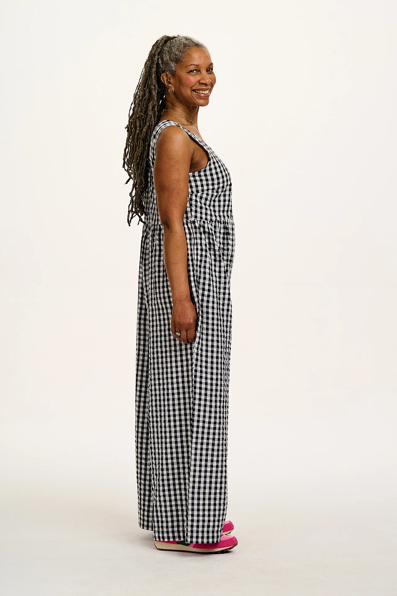 Bellamy - Wide Leg Cotton Jumpsuit in Black & White Gingham