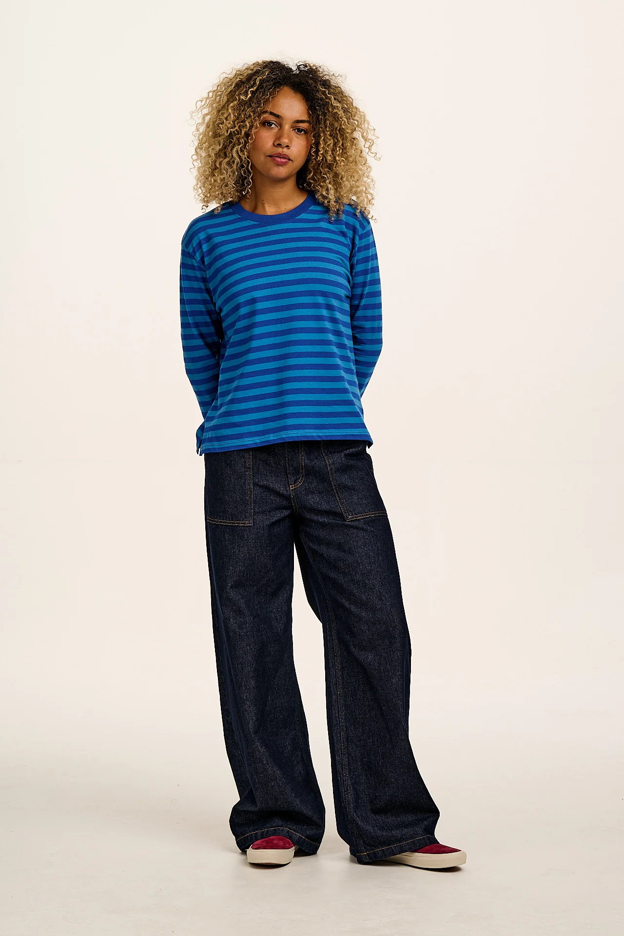 Mysen - Long Sleeve Cotton Tee in Blue Stripe