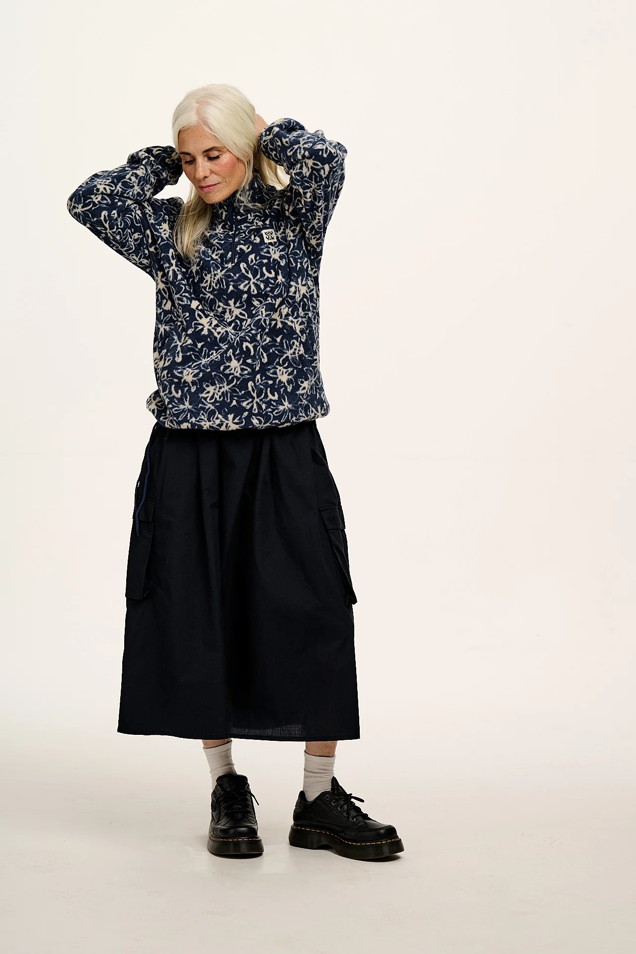 Stevie - Polar Fleece in Inked Blue Floral Print