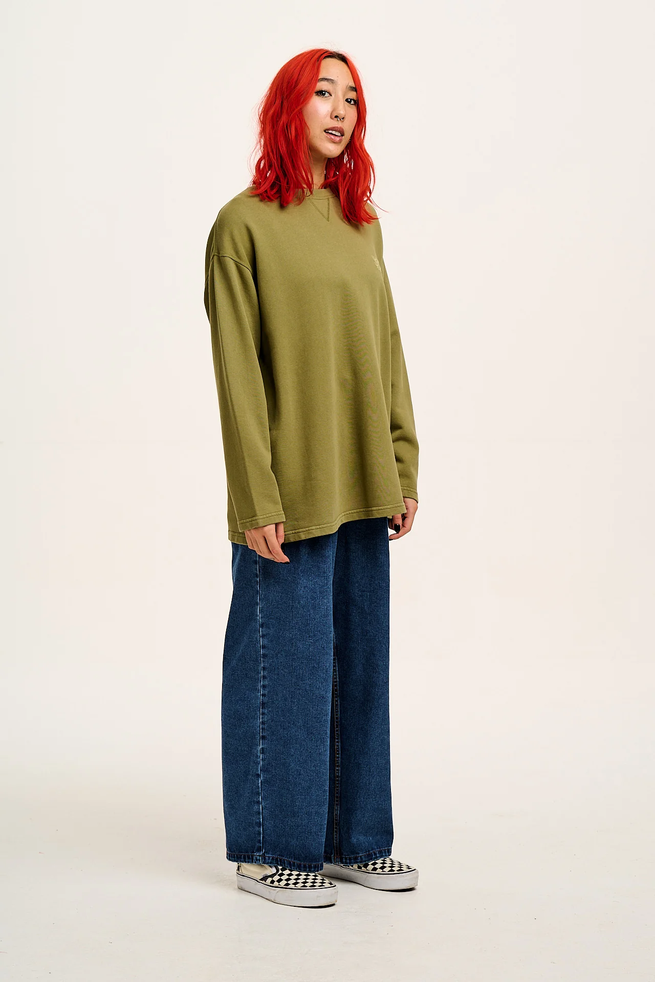 Cole - Wide Leg Denim Jeans in Mid Wash Blue