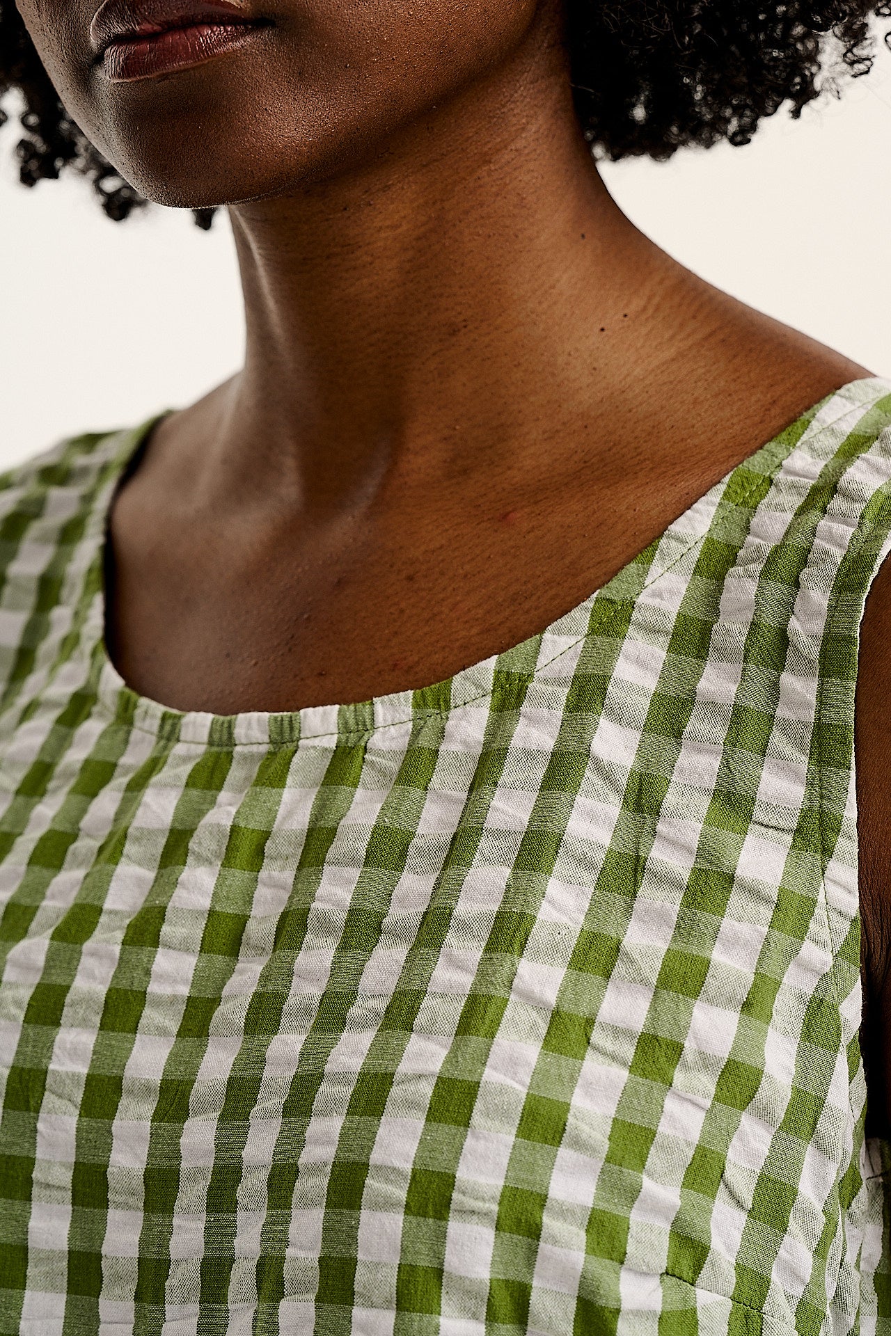 Alisa - Cotton Playsuit in Green & White Gingham