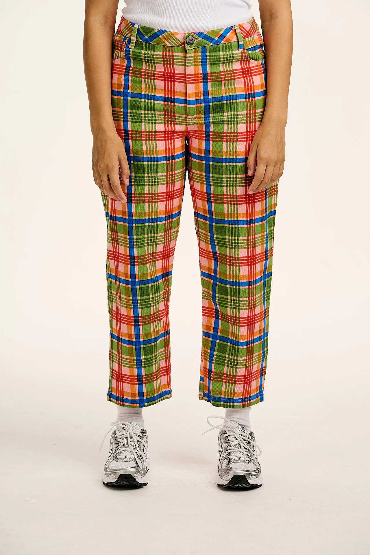 Drew - Straight Leg Cotton Trousers in Kitchen Check
