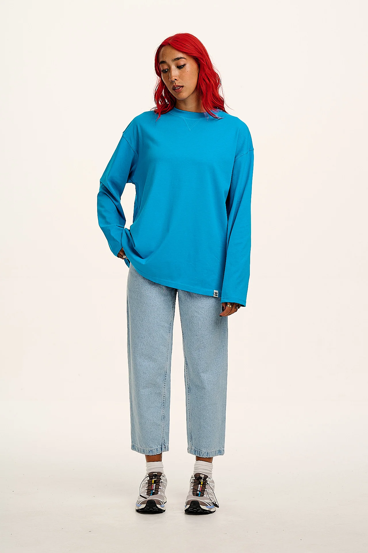 Murat - Long Sleeve Lightweight Cotton Tee in Hawaiian Blue