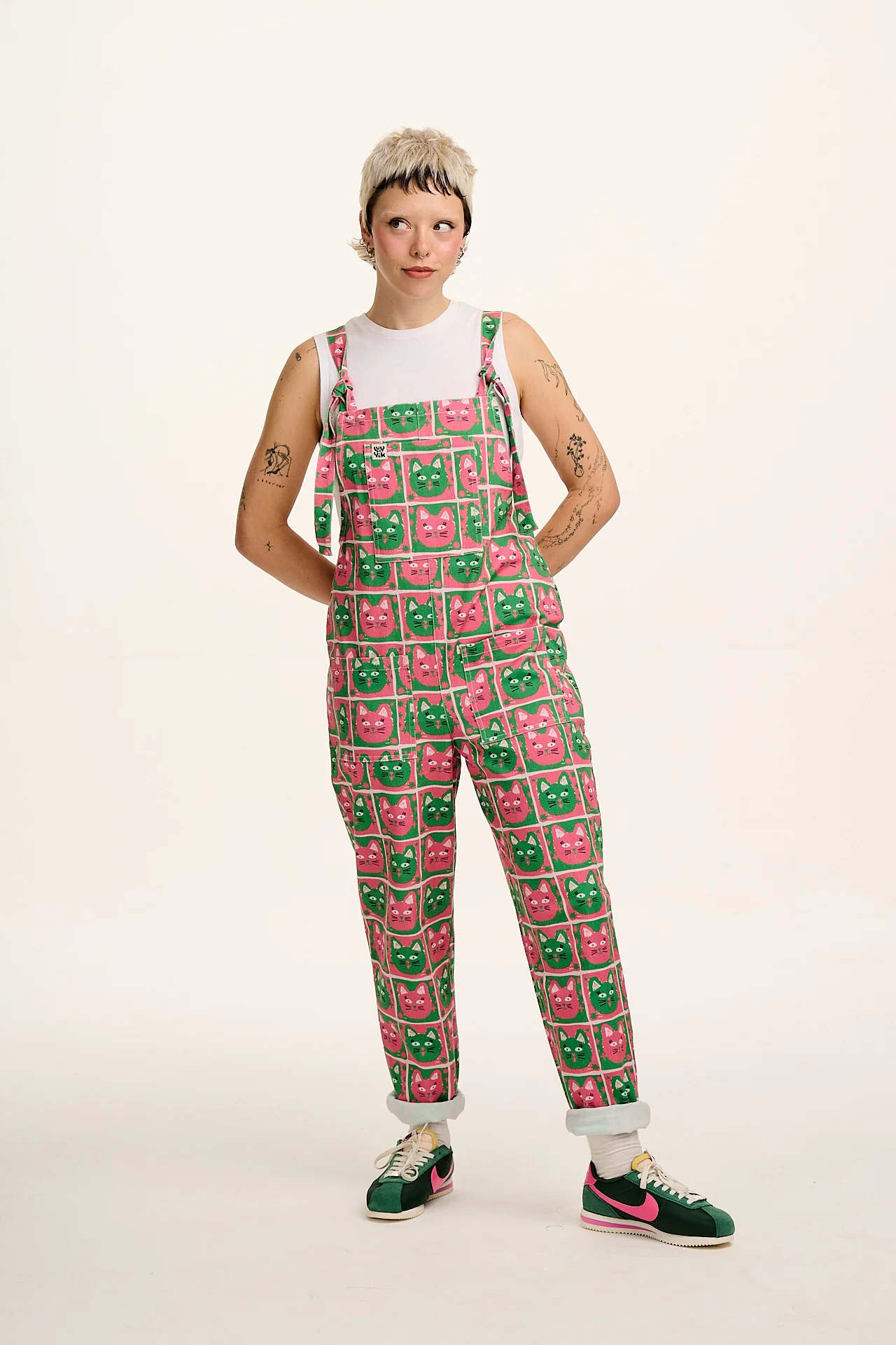 L.E Original - Cotton Dungarees in Cat Print