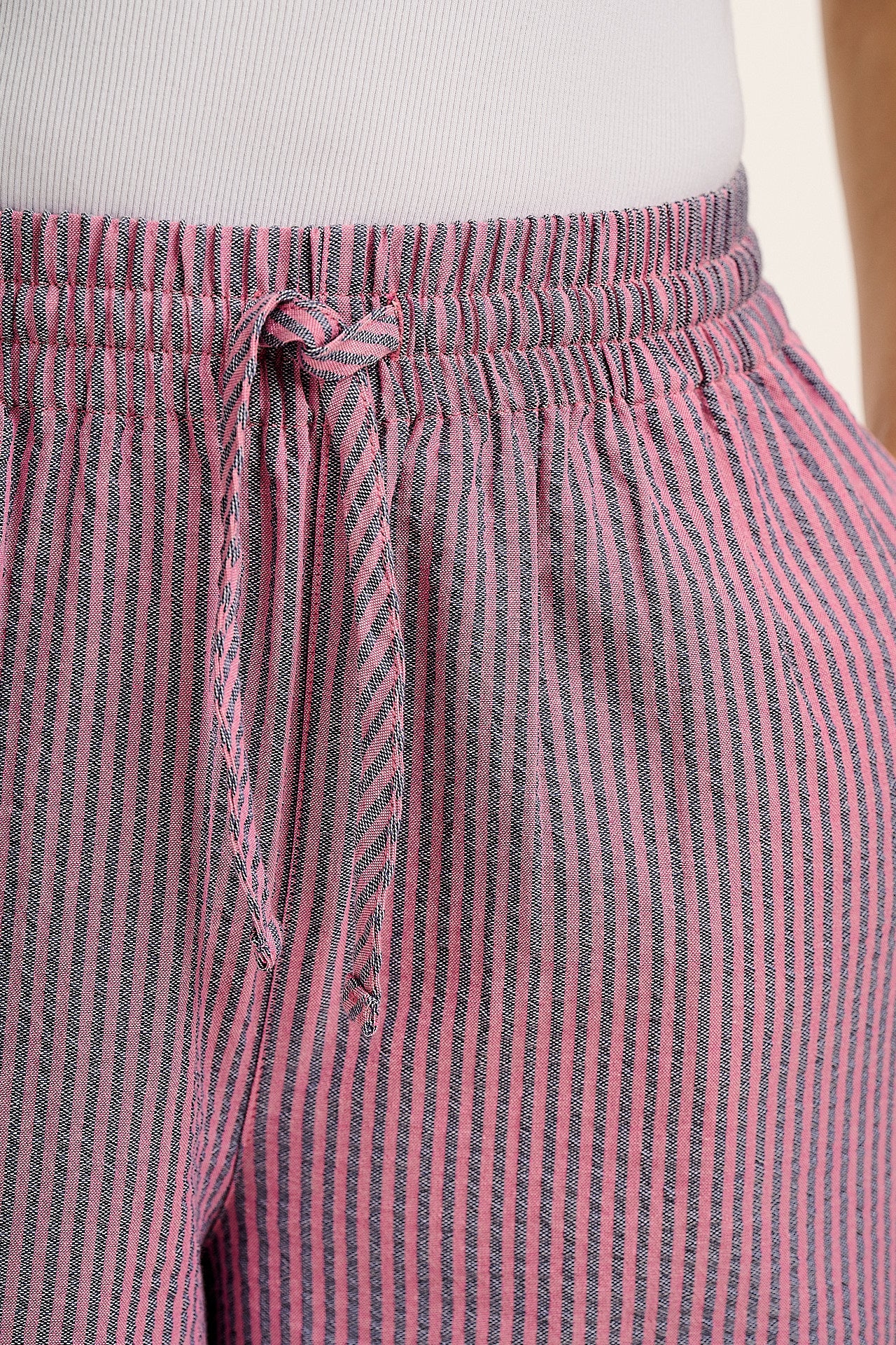 Chuck  - Wide Leg Cotton Trousers in Pink & Blue Stripe