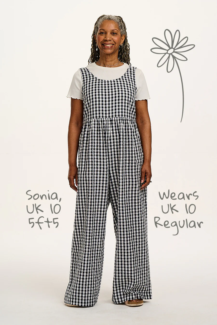 Bellamy - Wide Leg Cotton Jumpsuit in Black & White Gingham