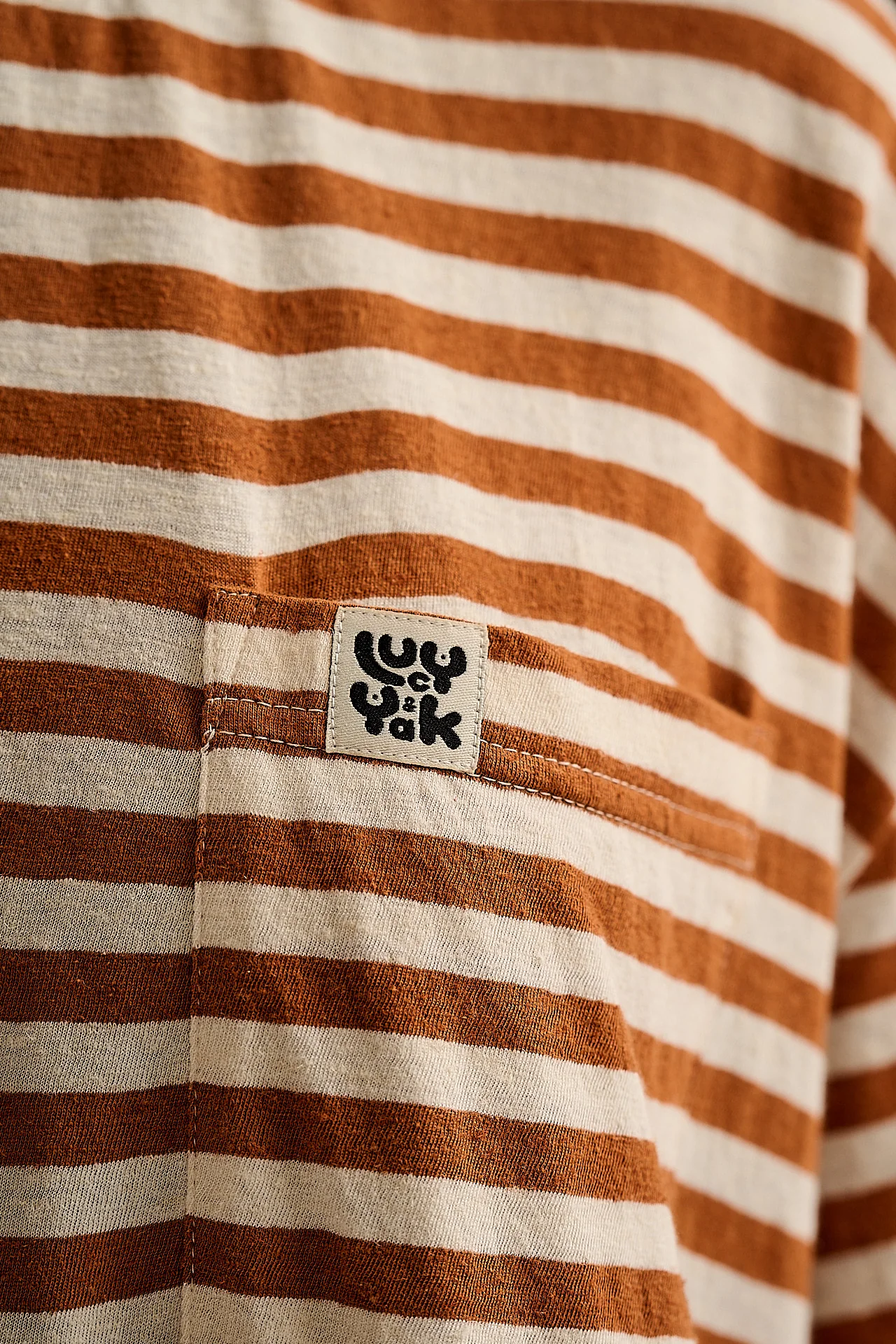 Toulon - Short Sleeve Pocket Tee in Amber & Ecru Stripe