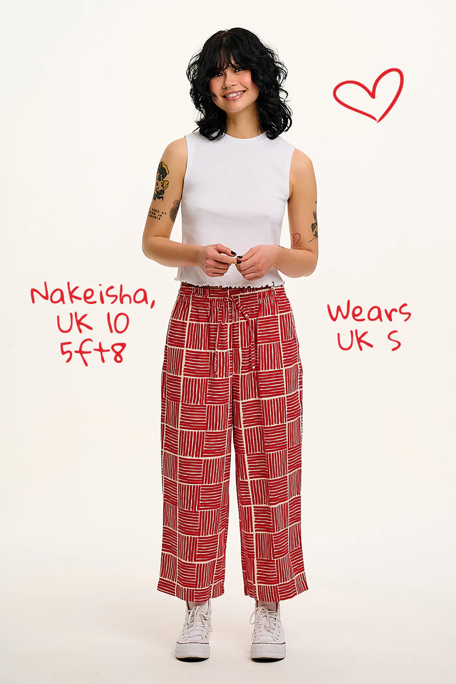 Chuck - Wide Leg Cotton Trousers in Red Geo Print