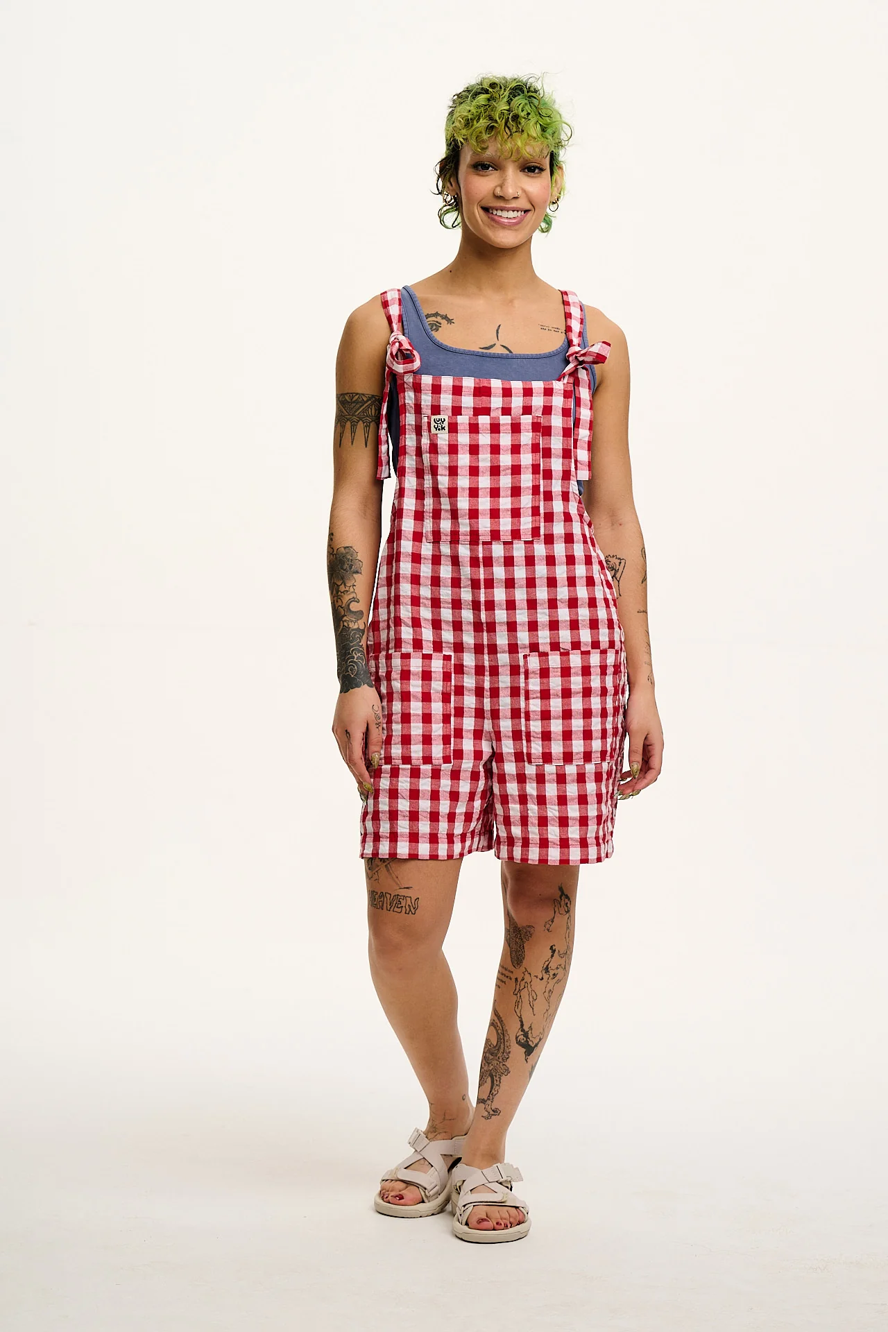 Original - Cotton Dungaree Shorts in Red Gingham