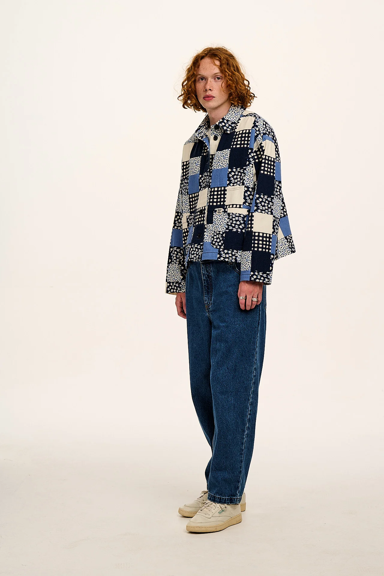 Connie - Cotton Jacket in Inked Blue Patchwork