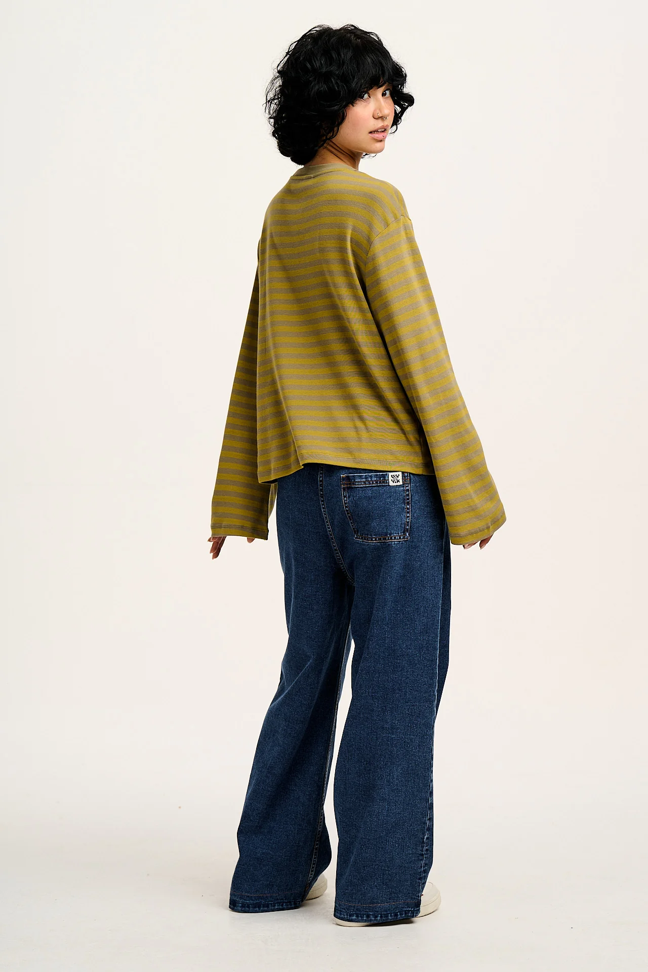 Hermione - Fluted Cotton Top in Green Stripe