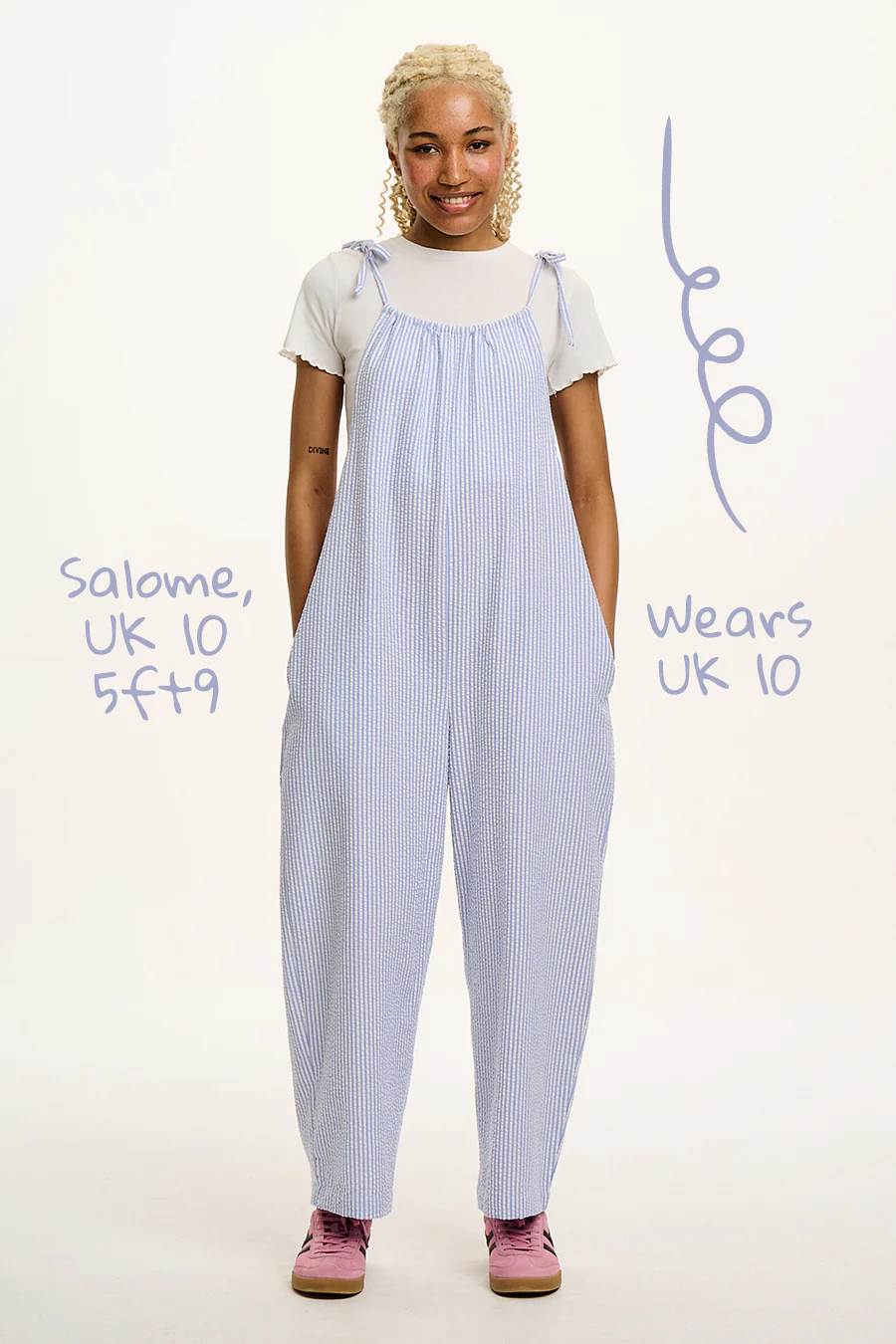 Ramona - Cotton Seersucker Jumpsuit in Blue Stripe