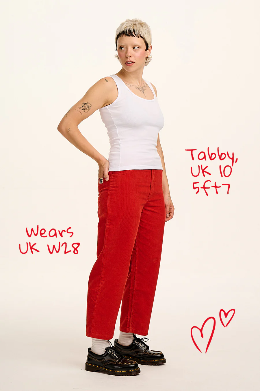 Drew - Straight Leg Corduroy Trousers in Red