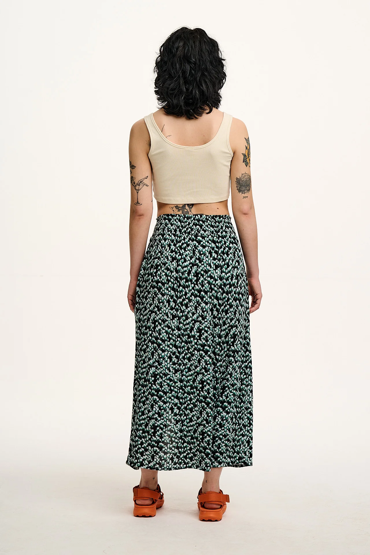 Poppy - Elasticated Waist Skirt in Blue Ditsy Floral Print