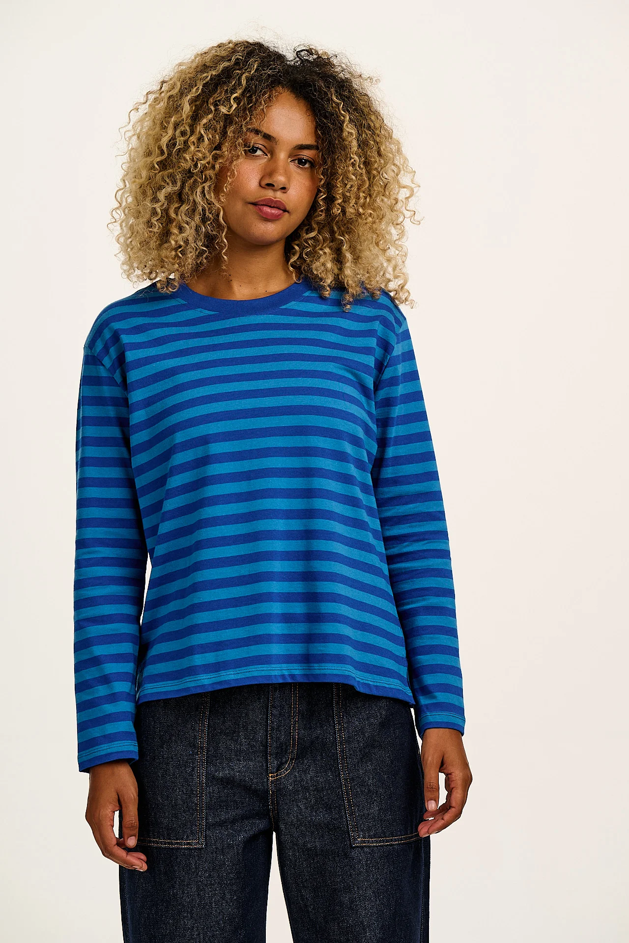 Mysen - Long Sleeve Cotton Tee in Blue Stripe