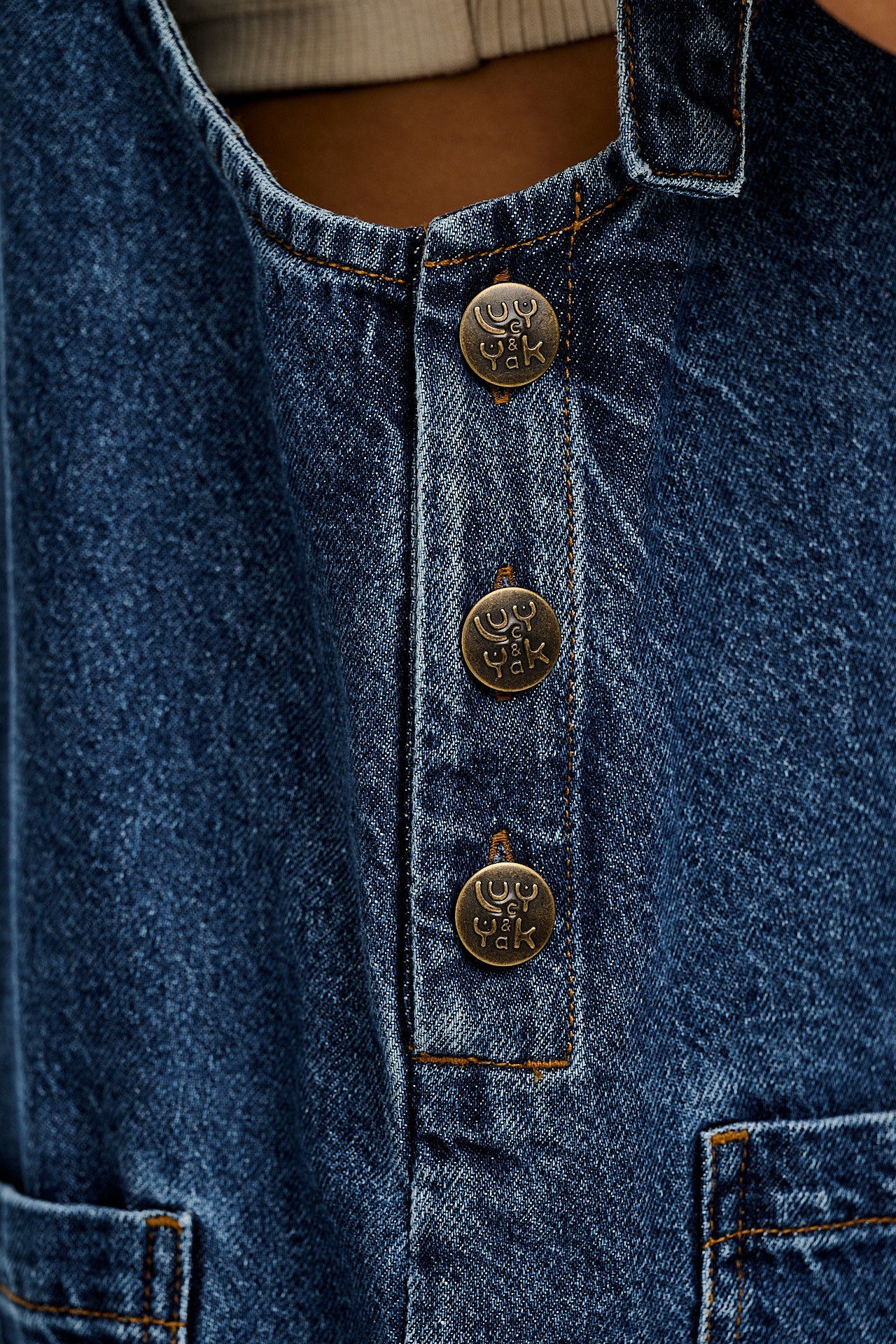 Ali - Wide Leg Denim Dungarees in Mid Wash Blue