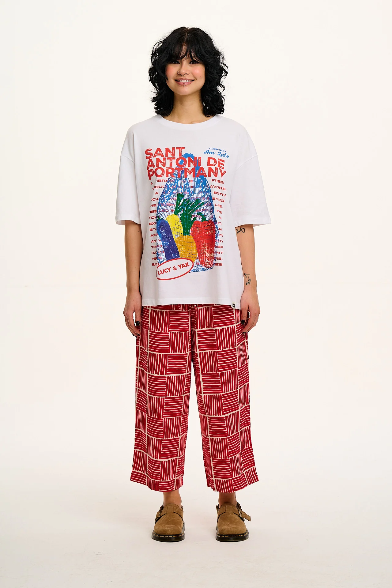 Benny - Oversized Cotton Tee in White Sant Antoni Print