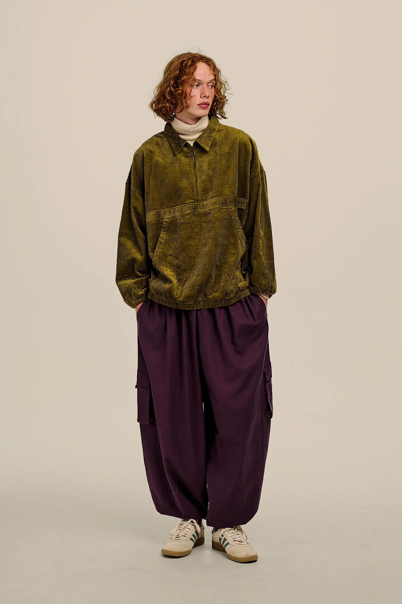 Rumi - Brushed Cotton Barrel Trousers in Plum Perfect