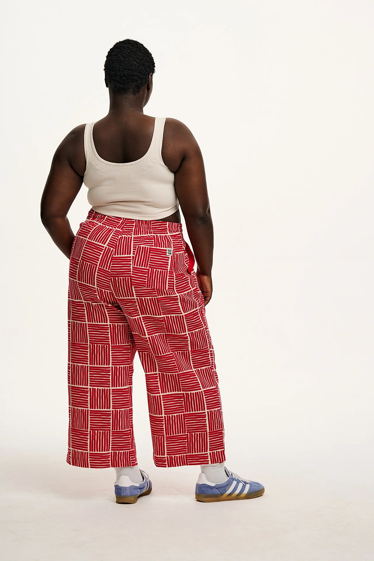 Chuck - Wide Leg Cotton Trousers in Red Geo Print