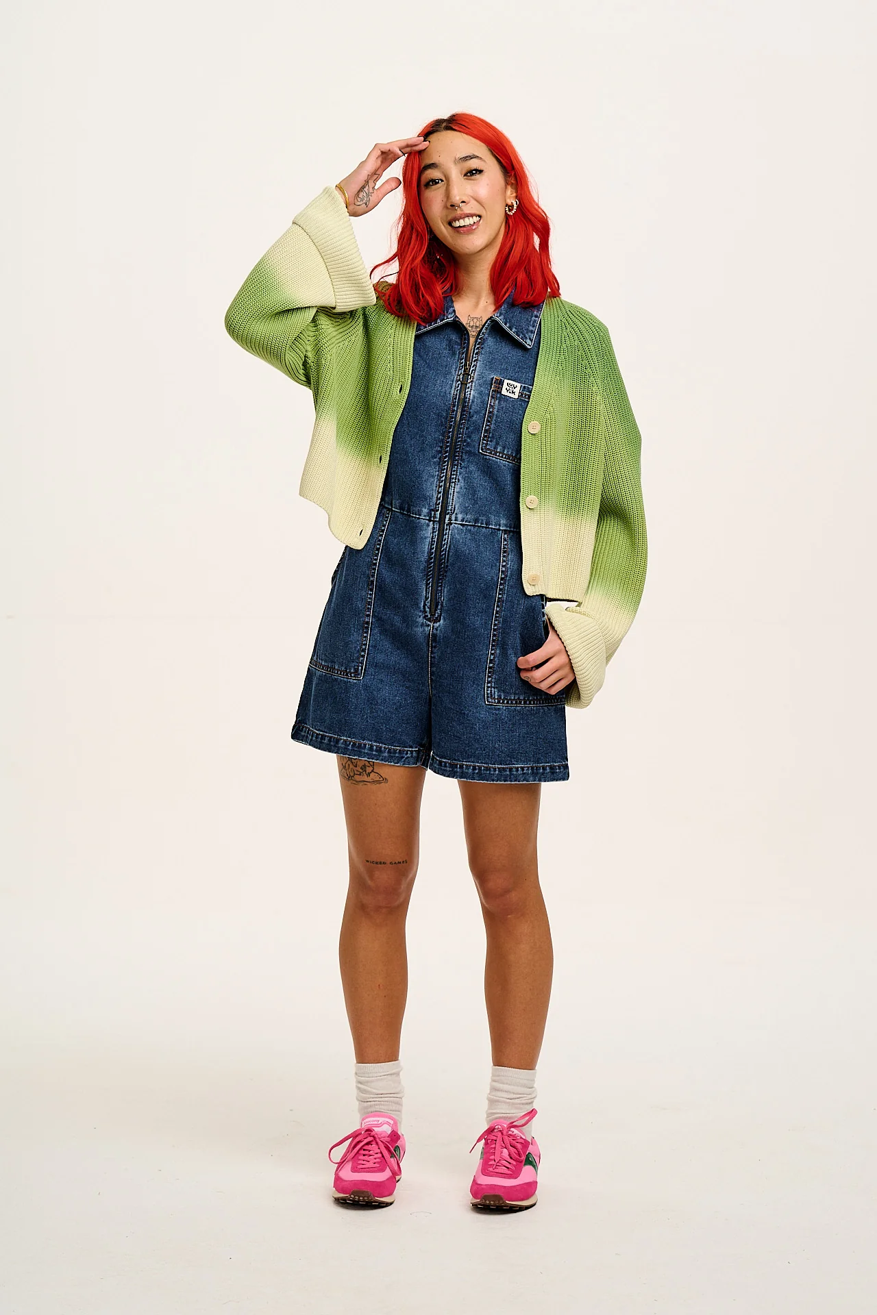 Riley - Denim Playsuit in Mid Wash Blue