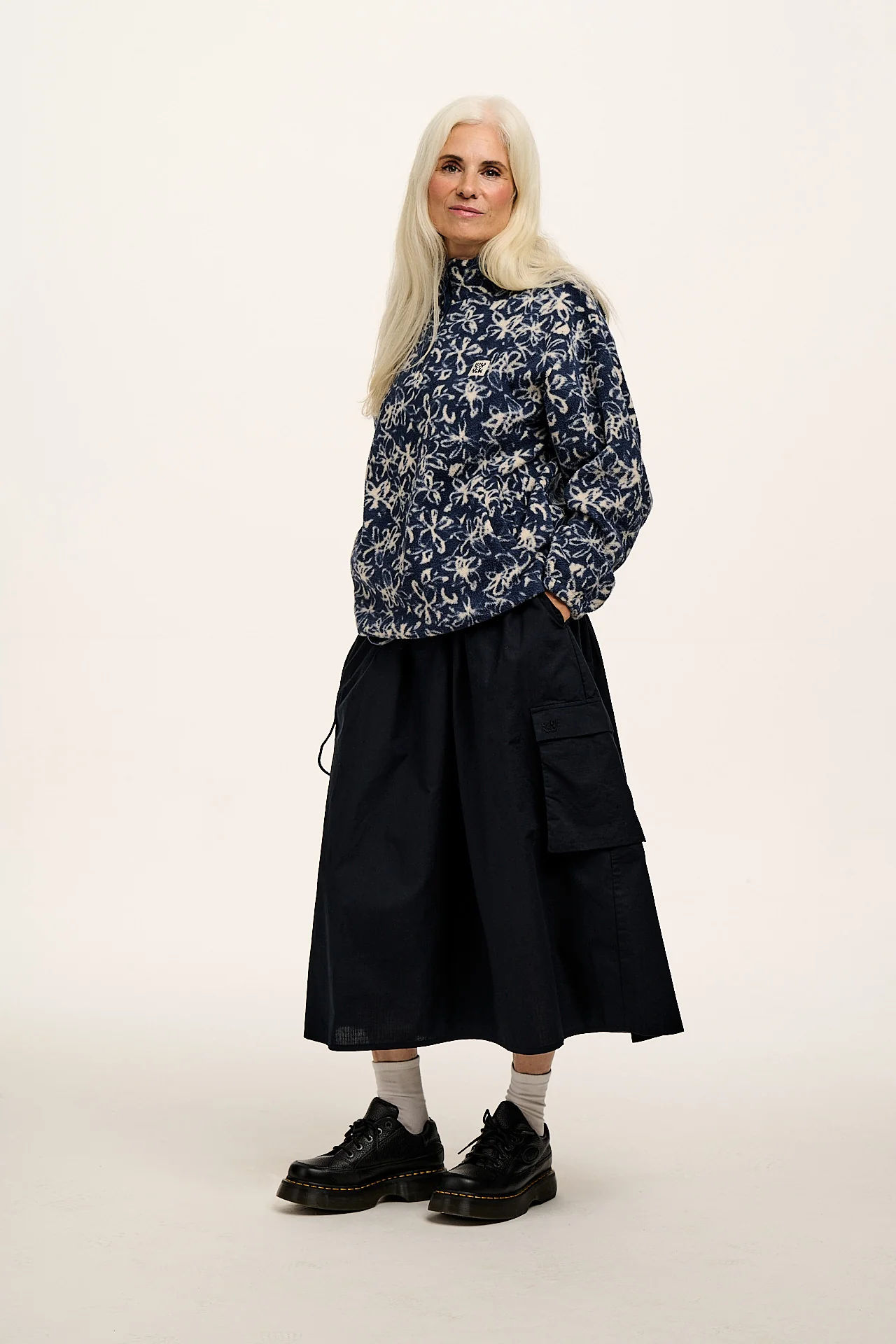 Stevie - Polar Fleece in Inked Blue Floral Print