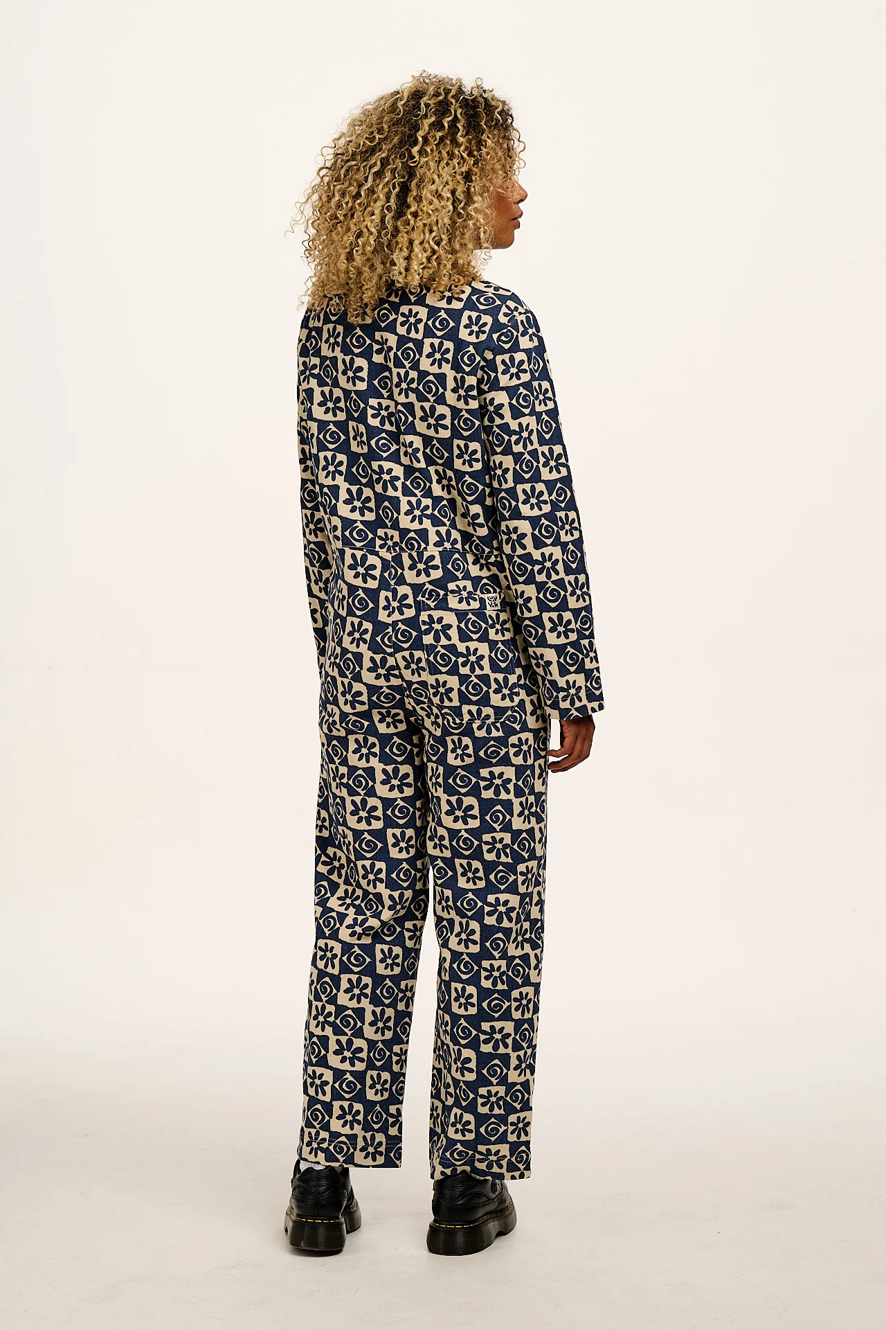 Arendal - Cotton Jumpsuit in Blue Floral Check Print