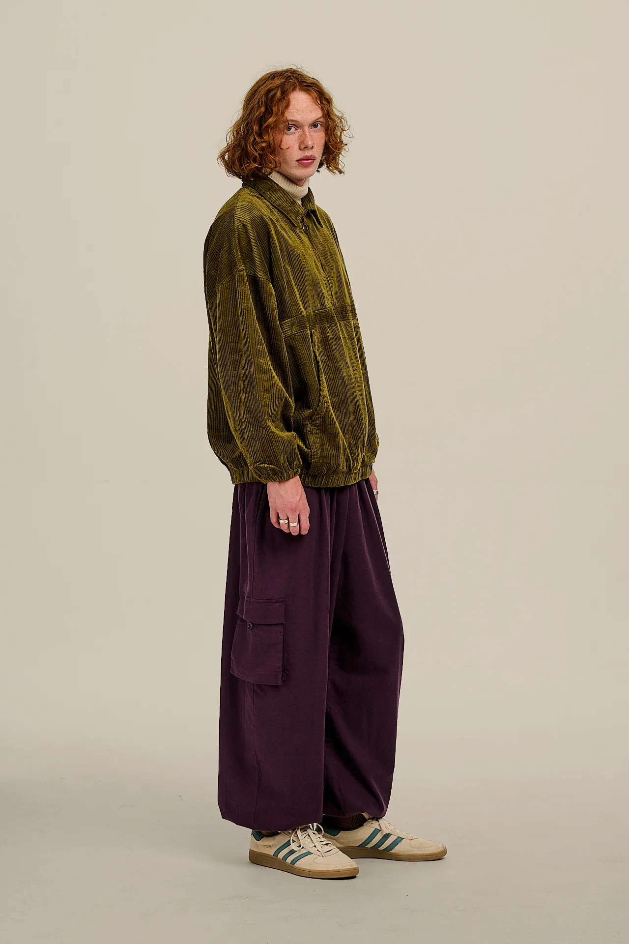 Rumi - Brushed Cotton Barrel Trousers in Plum Perfect