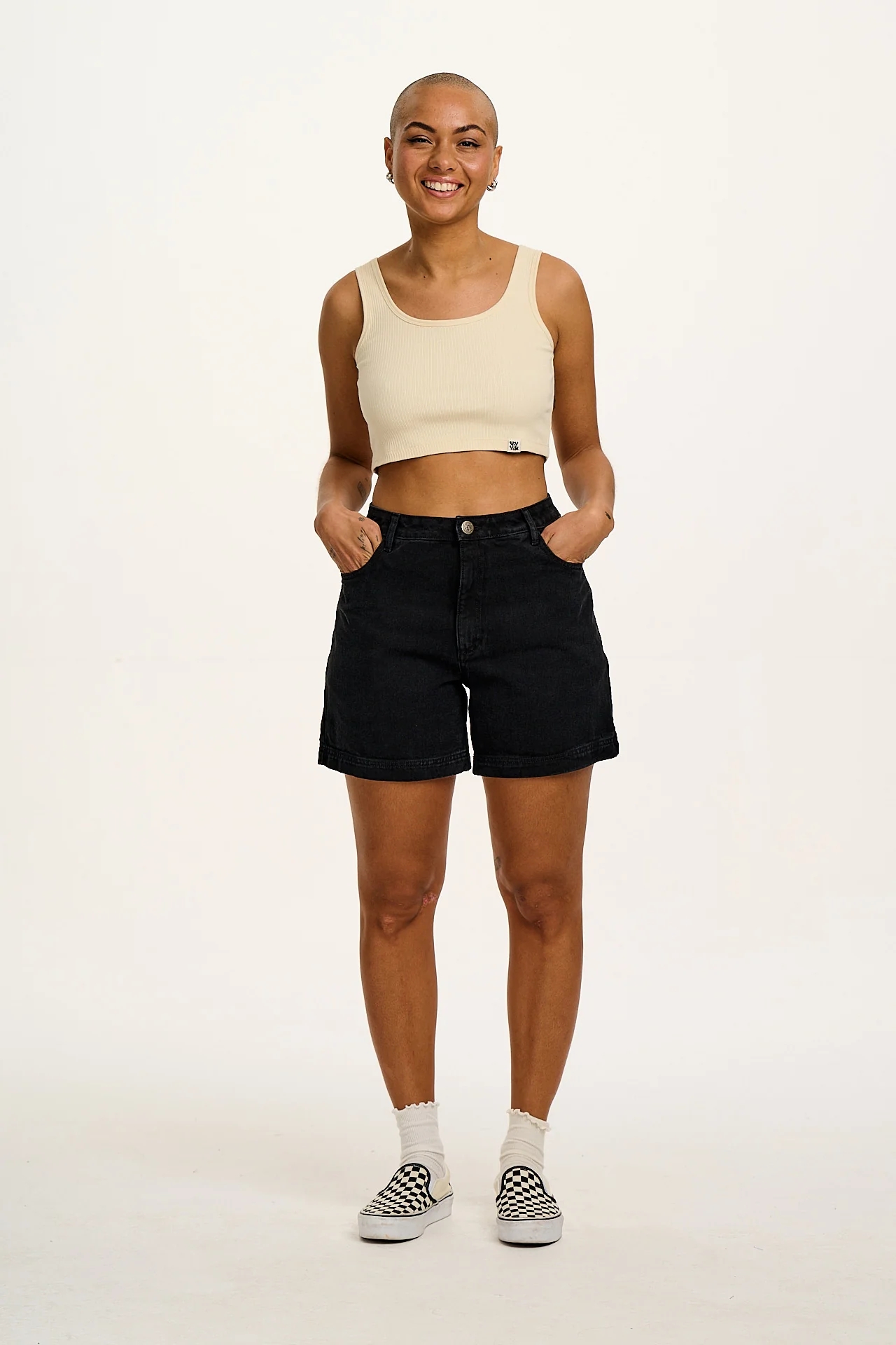 Lexi - High Waist Denim Shorts in Washed Black
