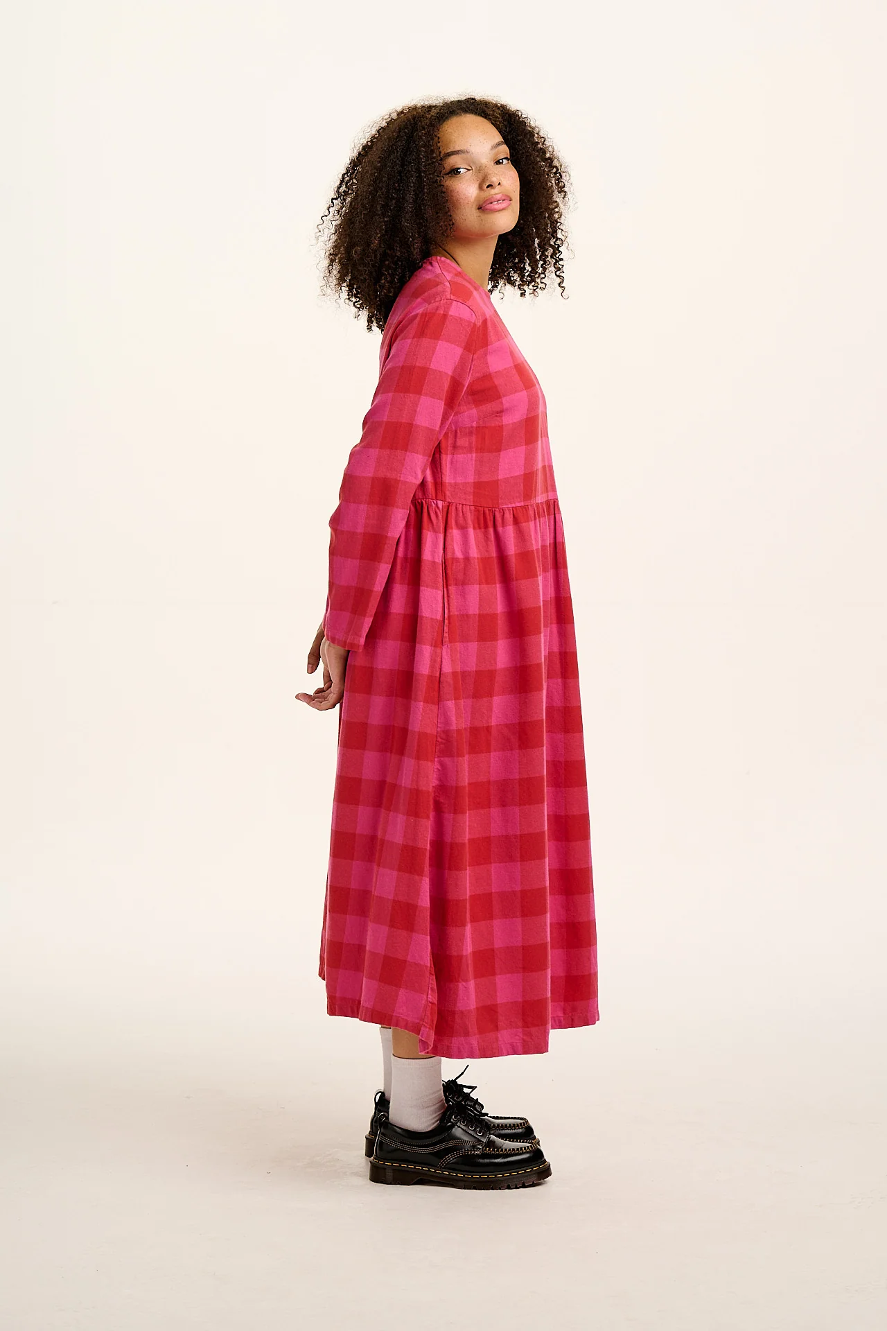 Micah - Midi Dress in Pink Checkerboard
