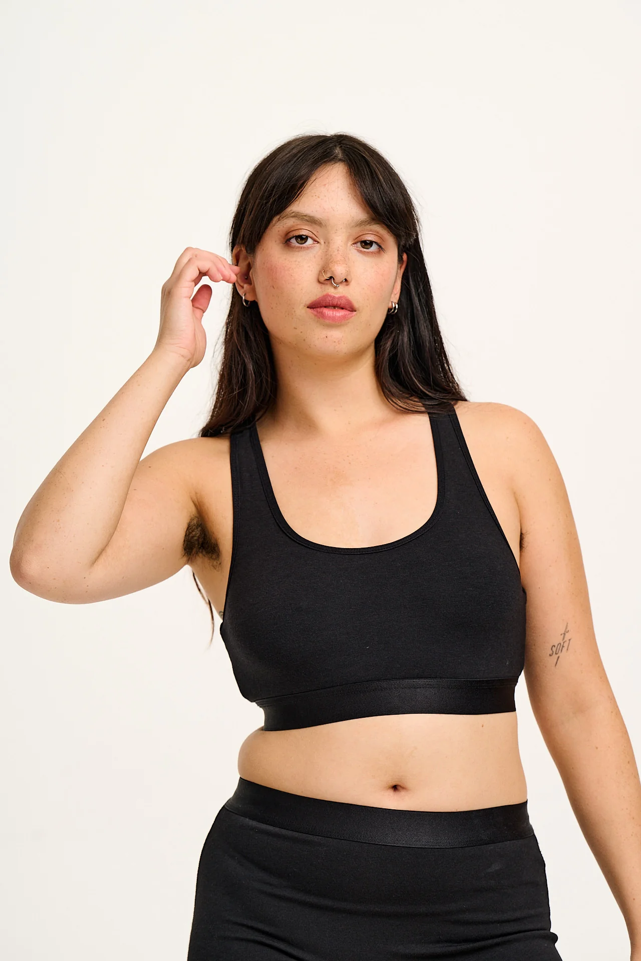 Iona - Racer Back Cotton & Bamboo Crop Top in Black