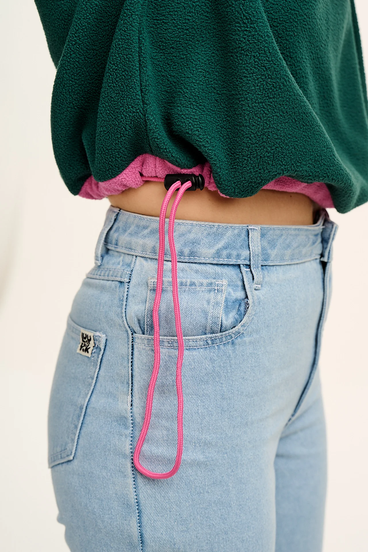 Blake - Cropped Polar Fleece in Green with Pink Contrast