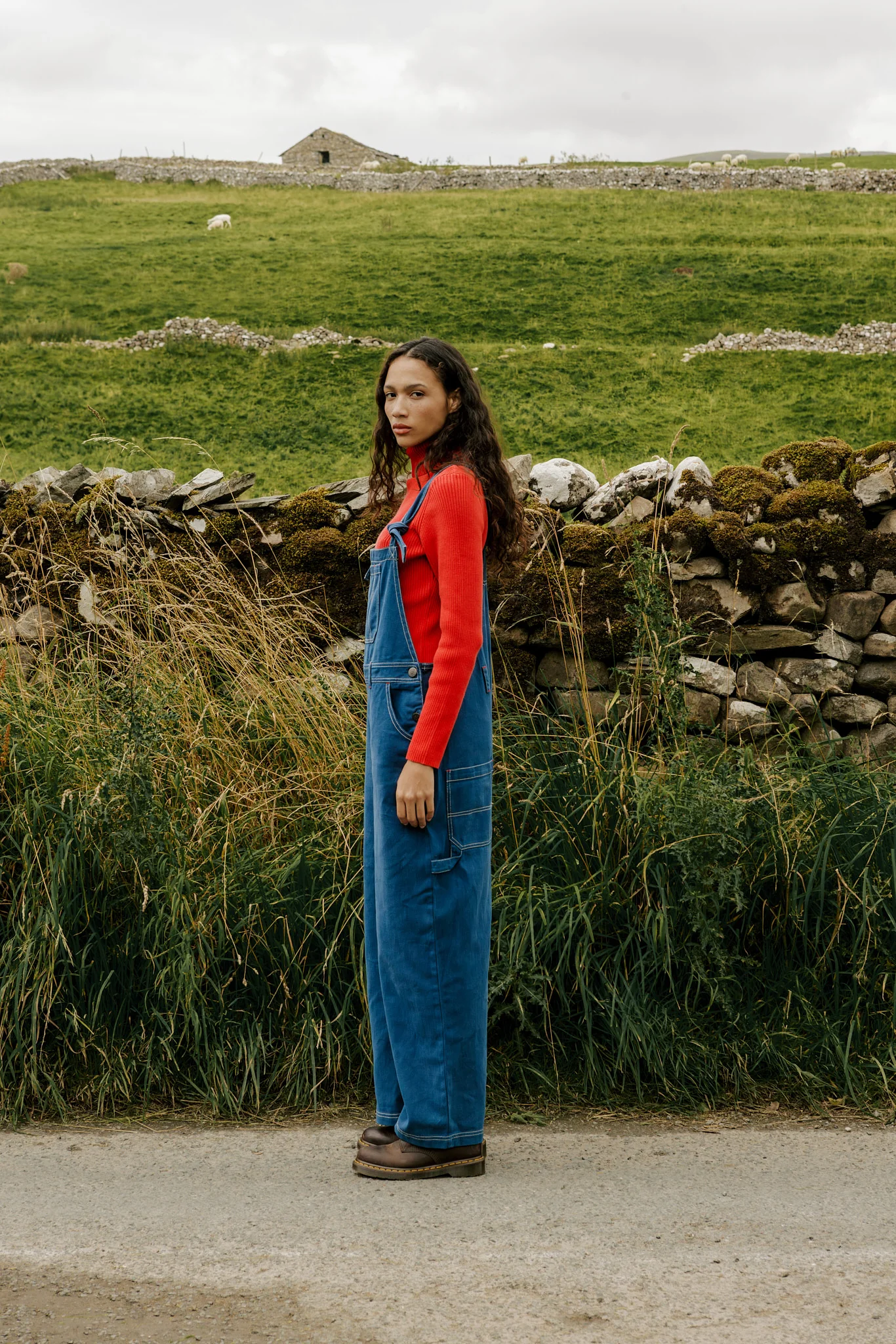 Mullen - Cotton Dungarees in Navy with Contrast Stripe
