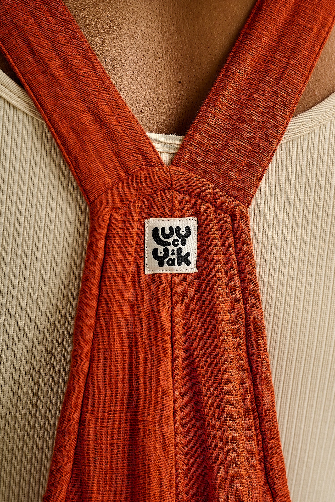 Rudy - Cotton Gauze Dungarees in Terracotta Orange