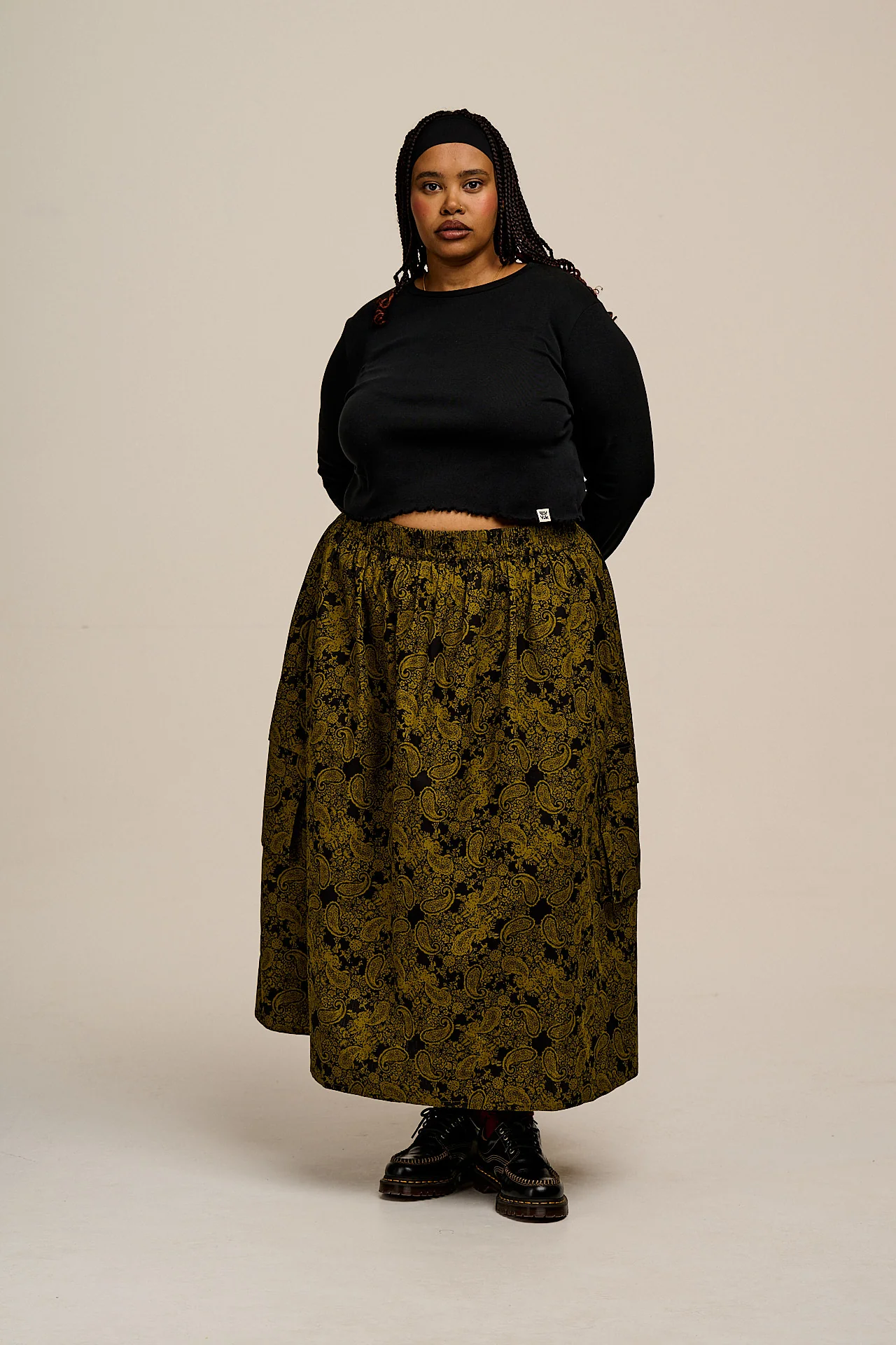 Dakota - Midi Skirt in Grunge Green Paisley Print