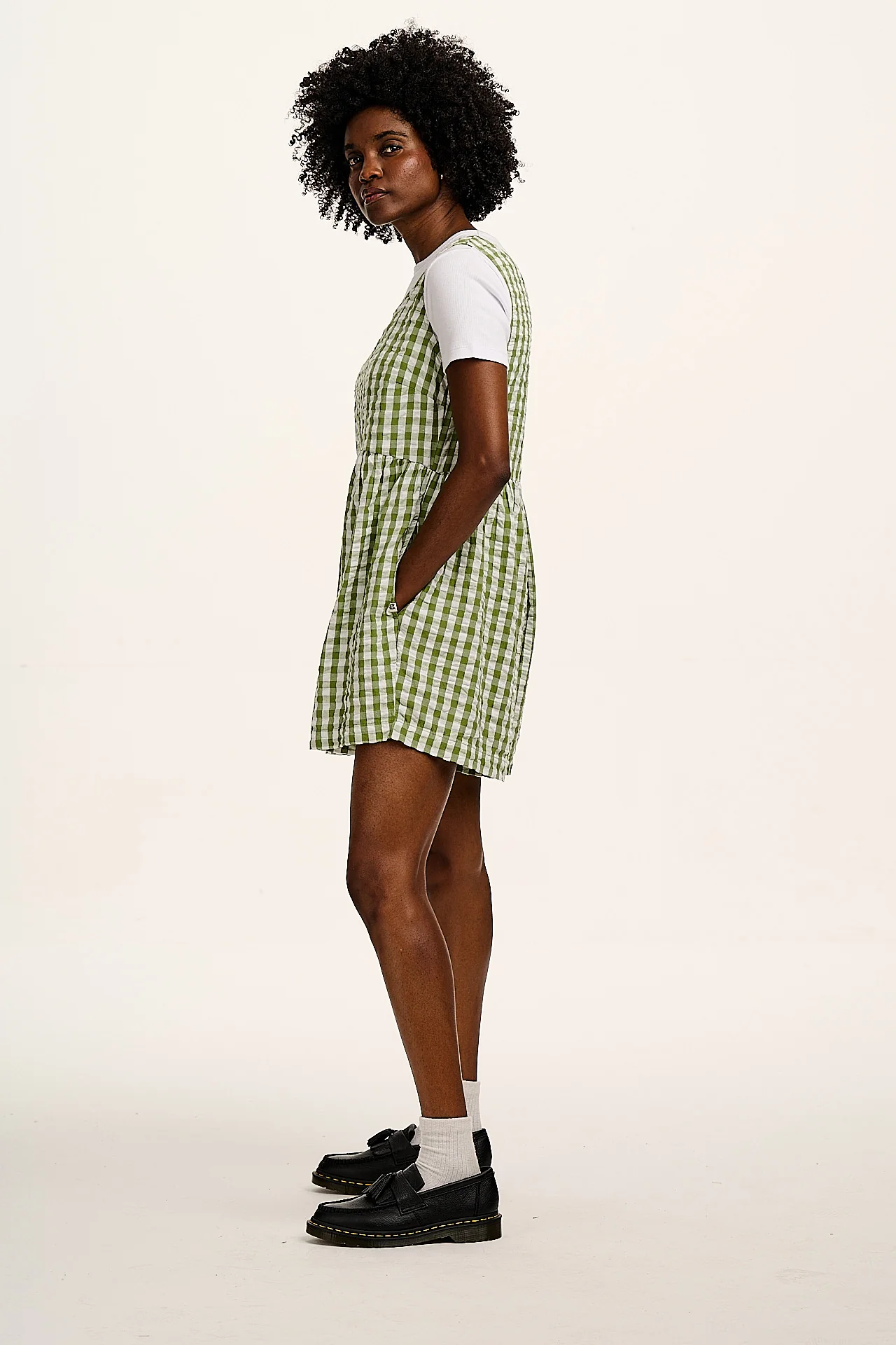 Alisa - Cotton Playsuit in Green & White Gingham