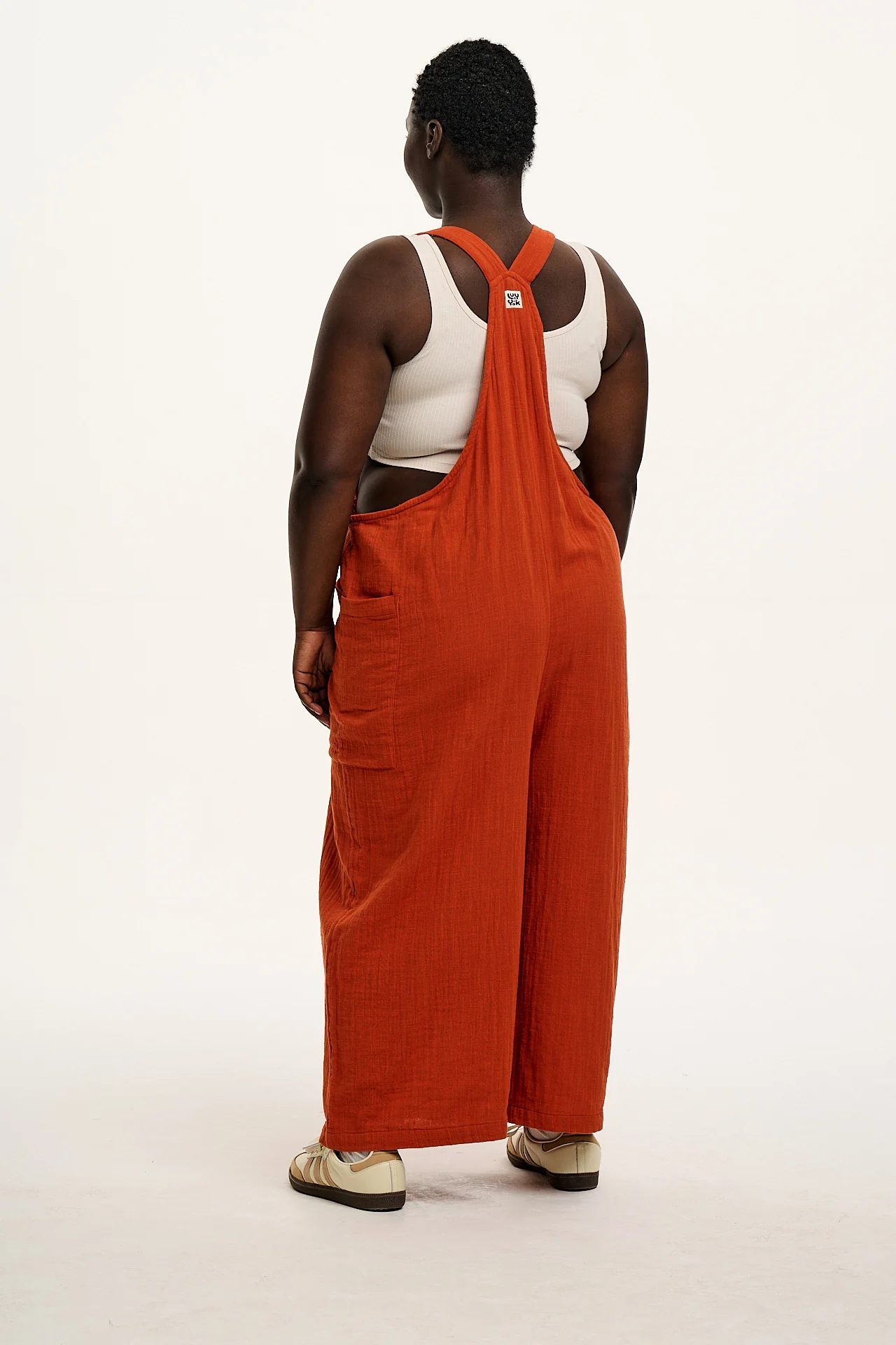 Rudy - Cotton Gauze Dungarees in Terracotta Orange