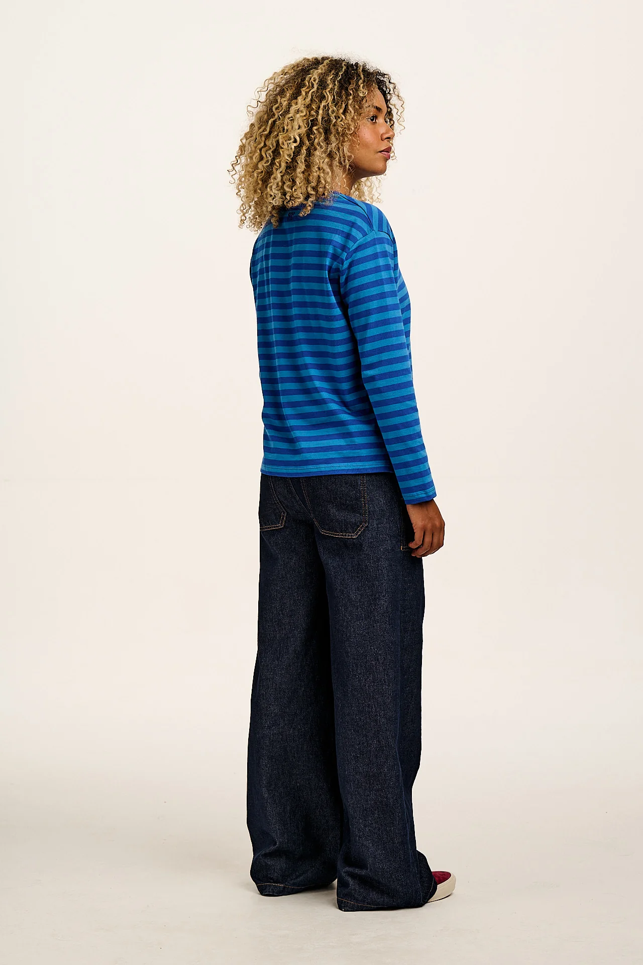 Mysen - Long Sleeve Cotton Tee in Blue Stripe