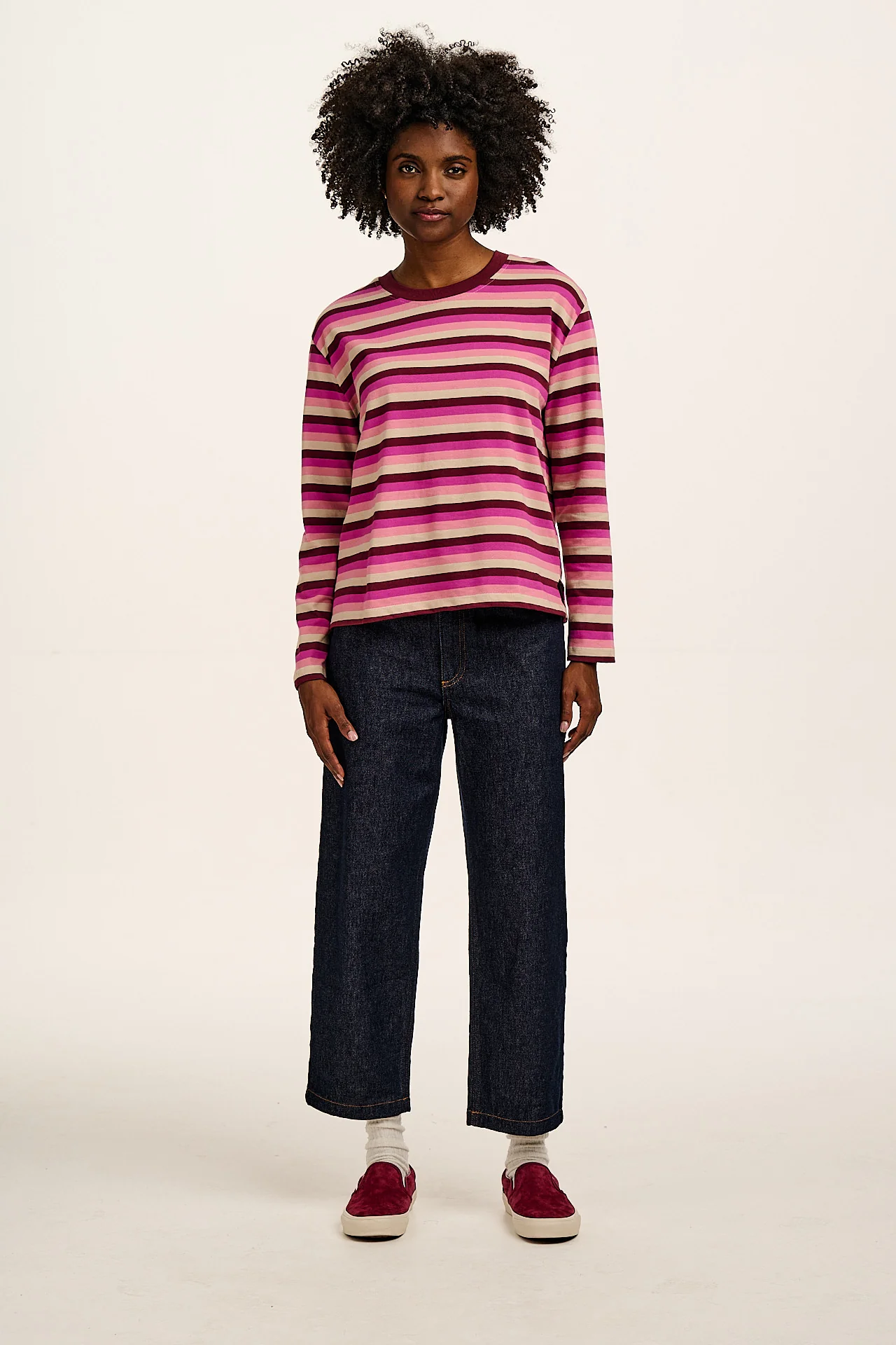 Mysen - Long Sleeve Cotton Tee in Pink Stripe