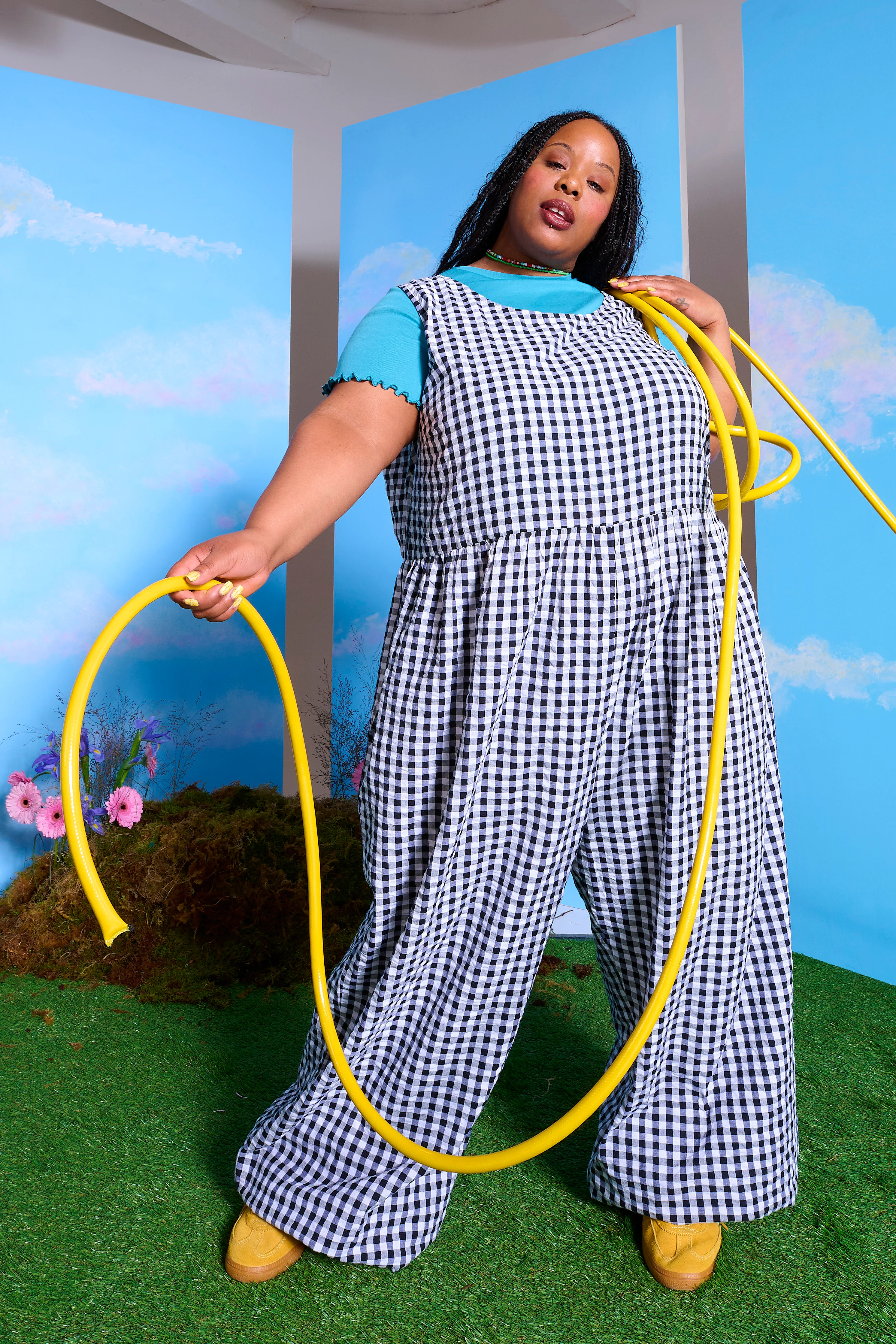 Bellamy - Wide Leg Cotton Jumpsuit in Black & White Gingham