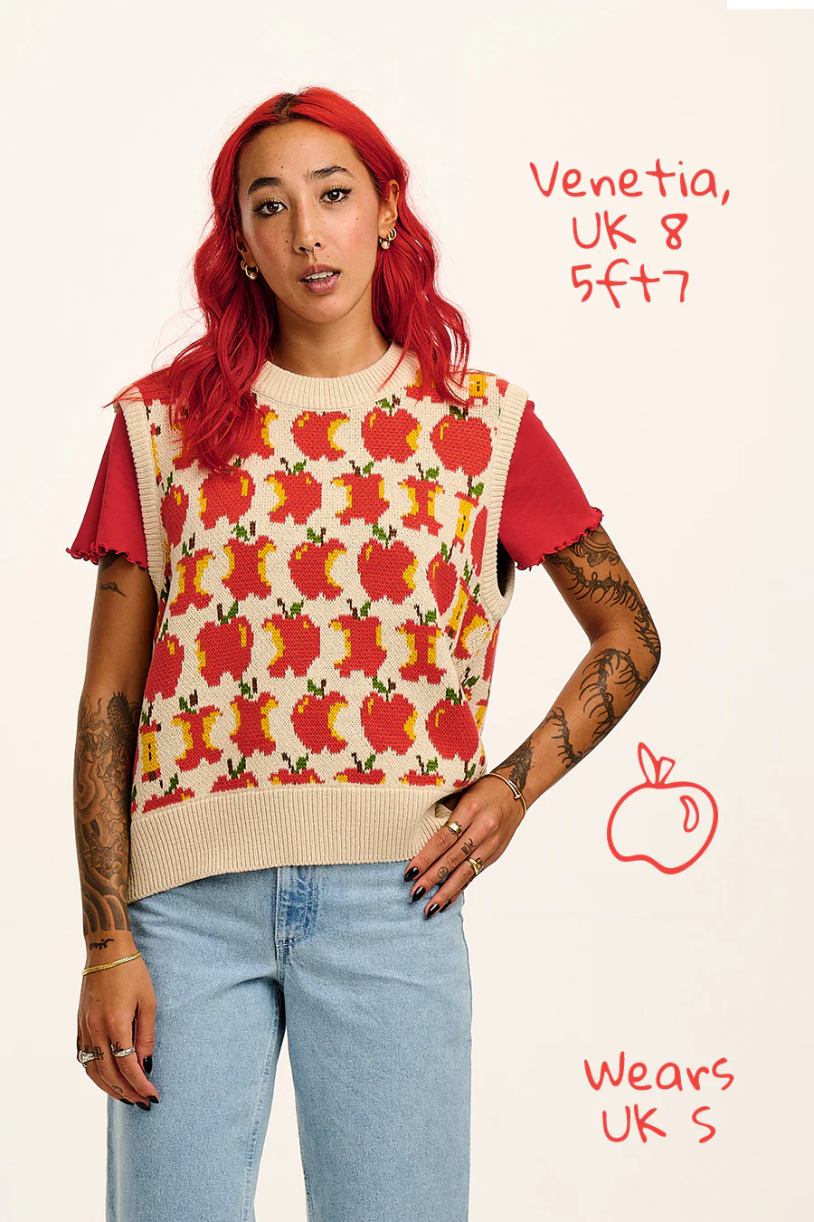 Saffle - Knitted Sweater Vest in Red Apples