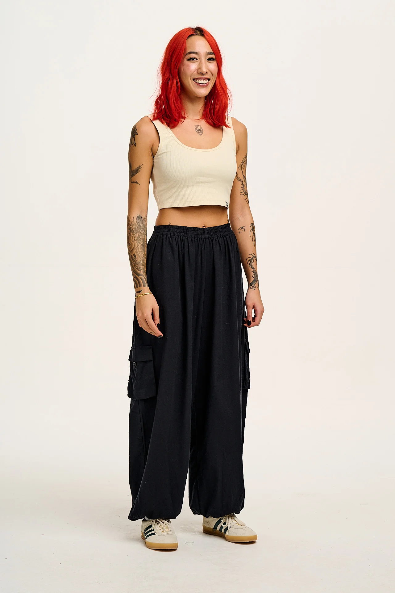 Rumi - Wide Leg Cotton & Linen Trousers in Black
