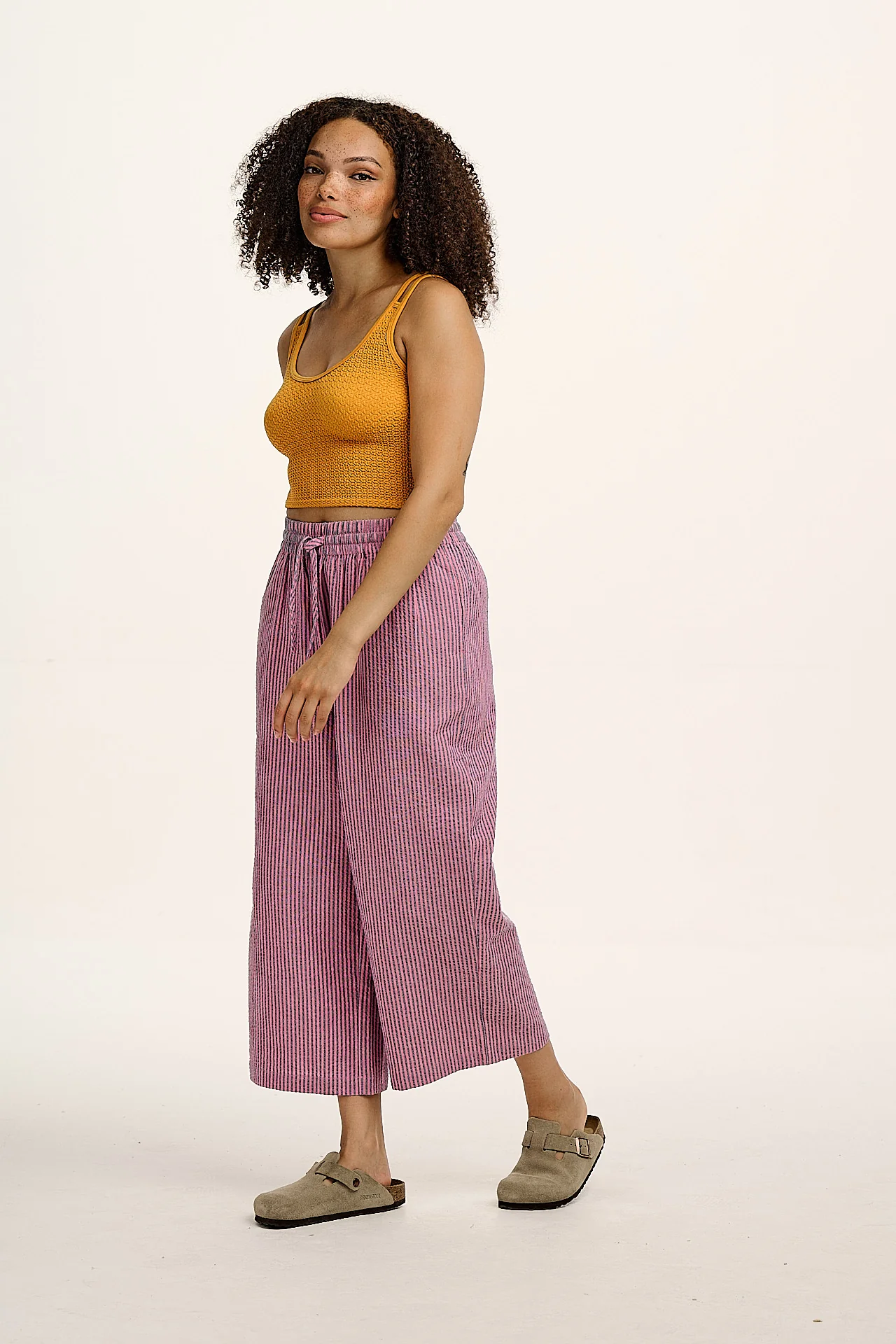 Chuck  - Wide Leg Cotton Trousers in Pink & Blue Stripe