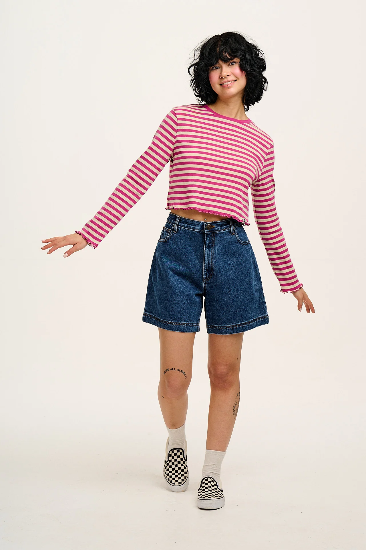 Lexi - High Waist Denim Shorts in Mid Wash Blue