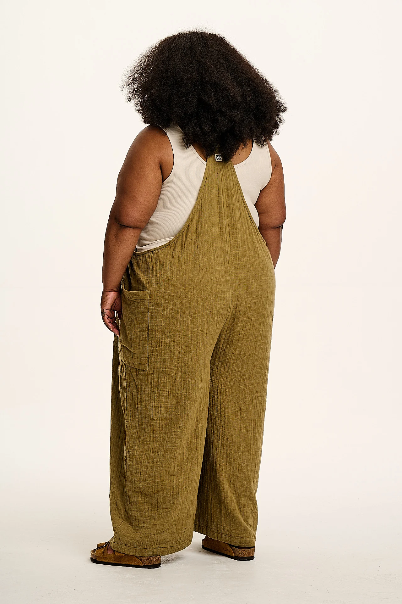 Rudy - Cotton Gauze Dungarees in Olive Green